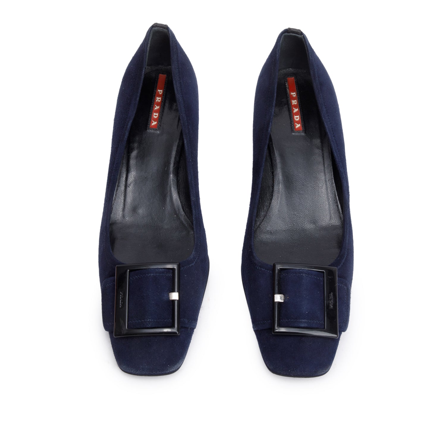 Prada Sport Navy Suede Buckle Accent Pumps, Size 36