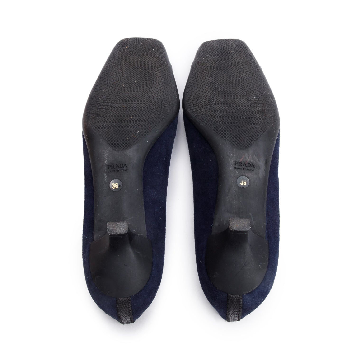 Prada Sport Navy Suede Buckle Accent Pumps, Size 36