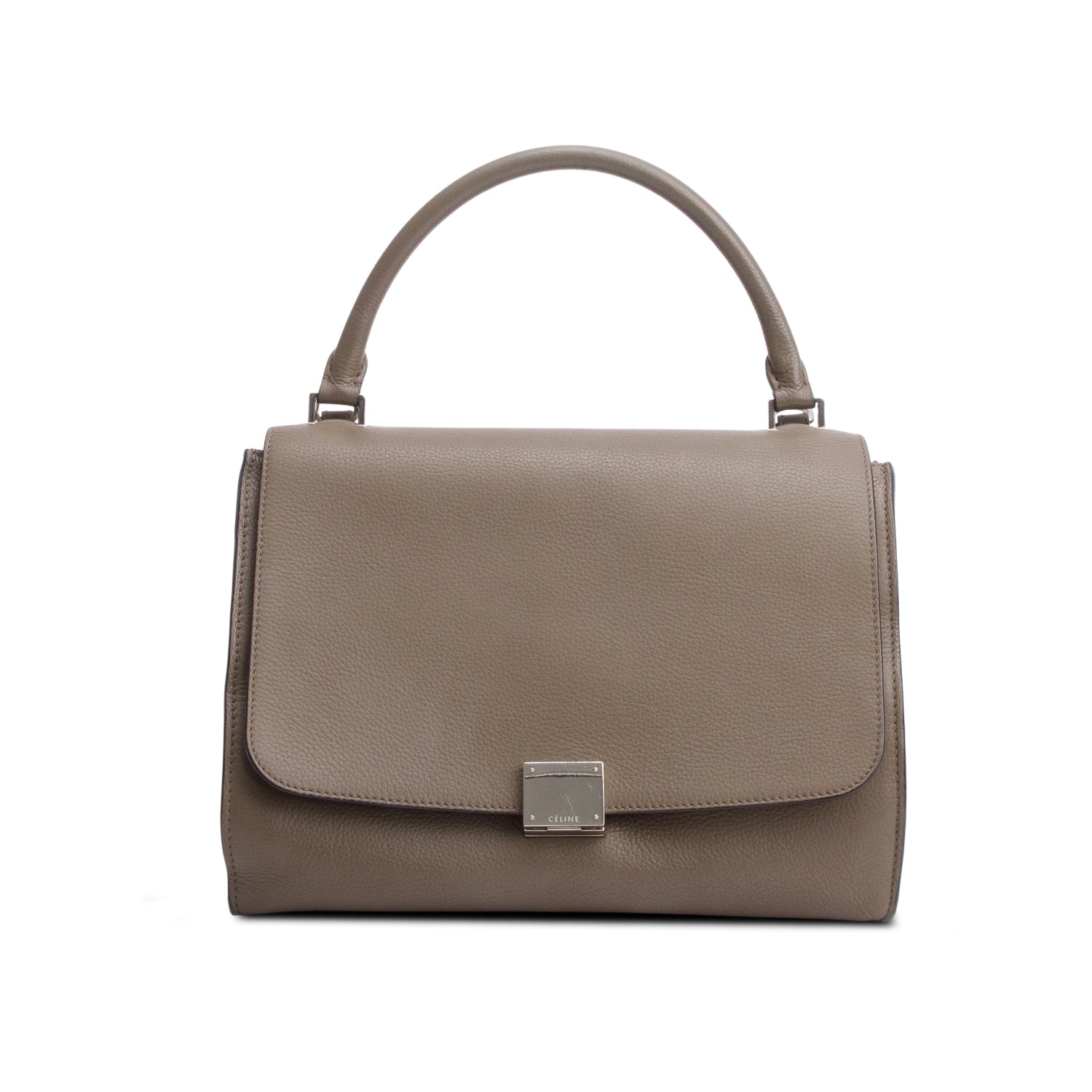 Celine Taupe Calfskin Leather Suede Trim Medium Trapeze Bag w/ Strap