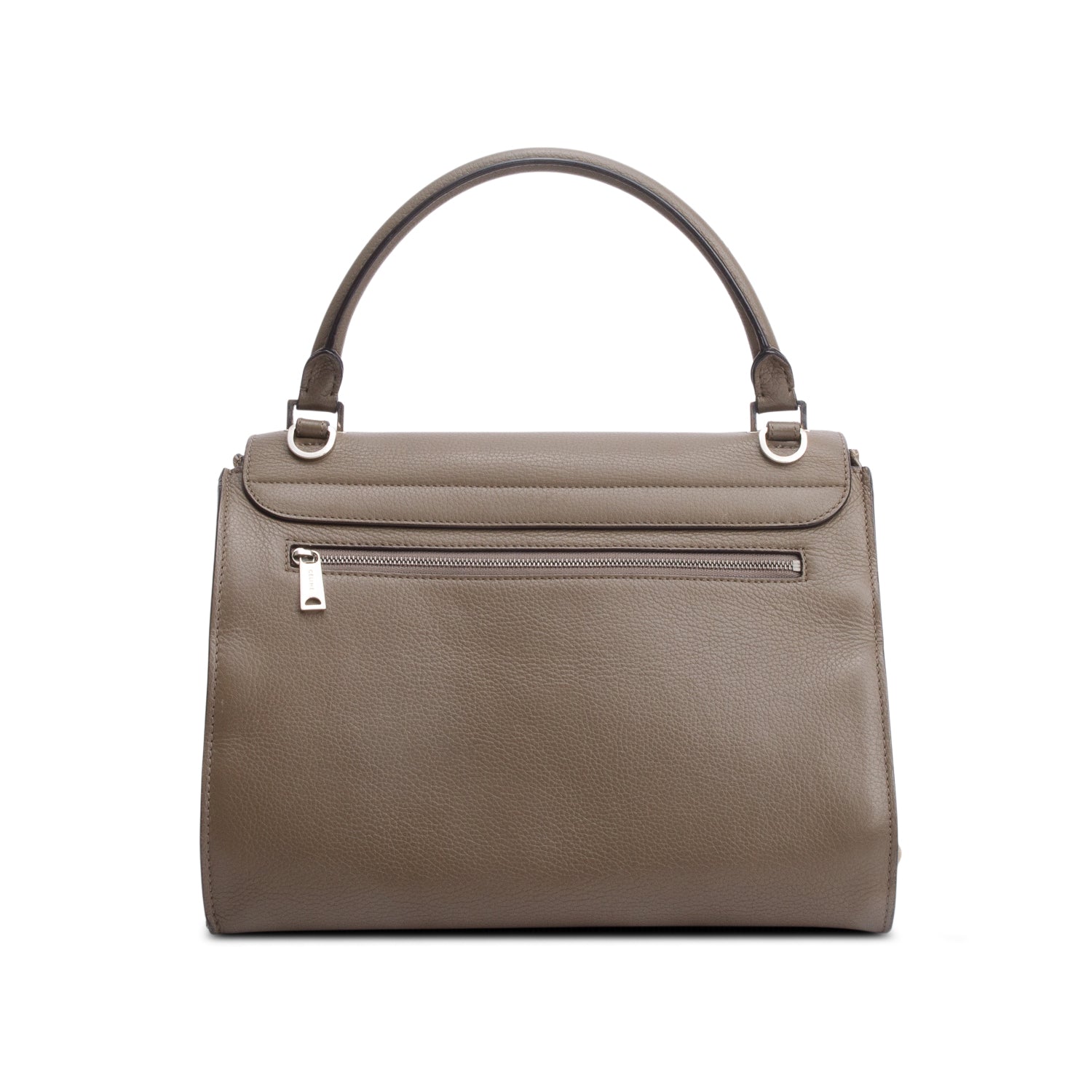 Celine Taupe Calfskin Leather Suede Trim Medium Trapeze Bag w/ Strap