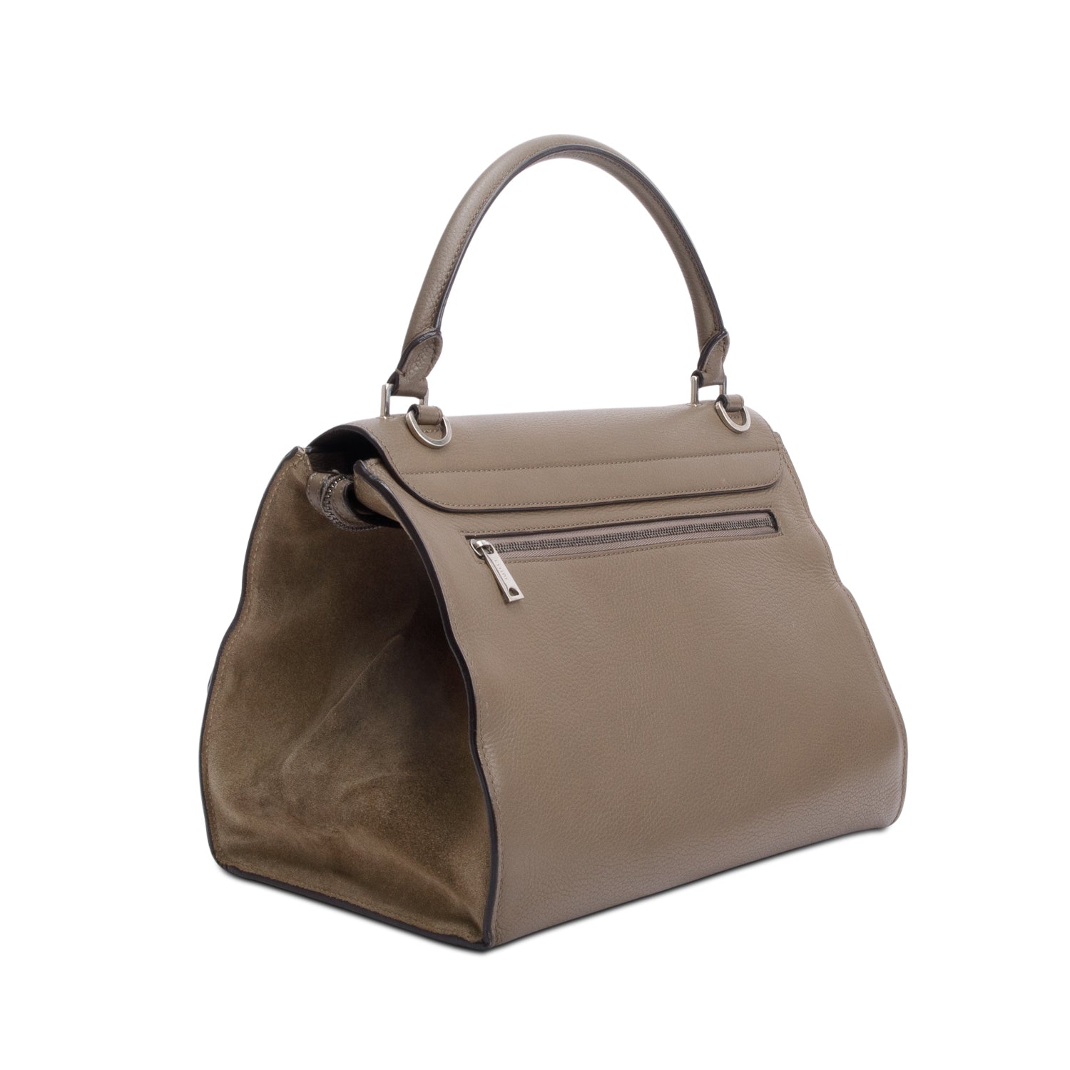 Celine Taupe Calfskin Leather Suede Trim Medium Trapeze Bag w/ Strap