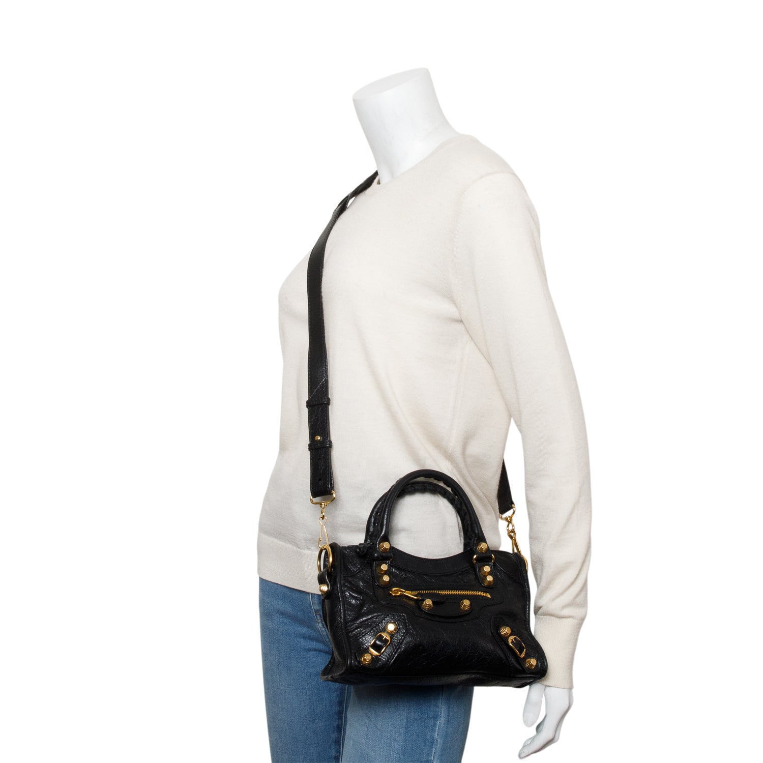Balenciaga Black Agneau Leather Classic Mini City Bag w/ Strap