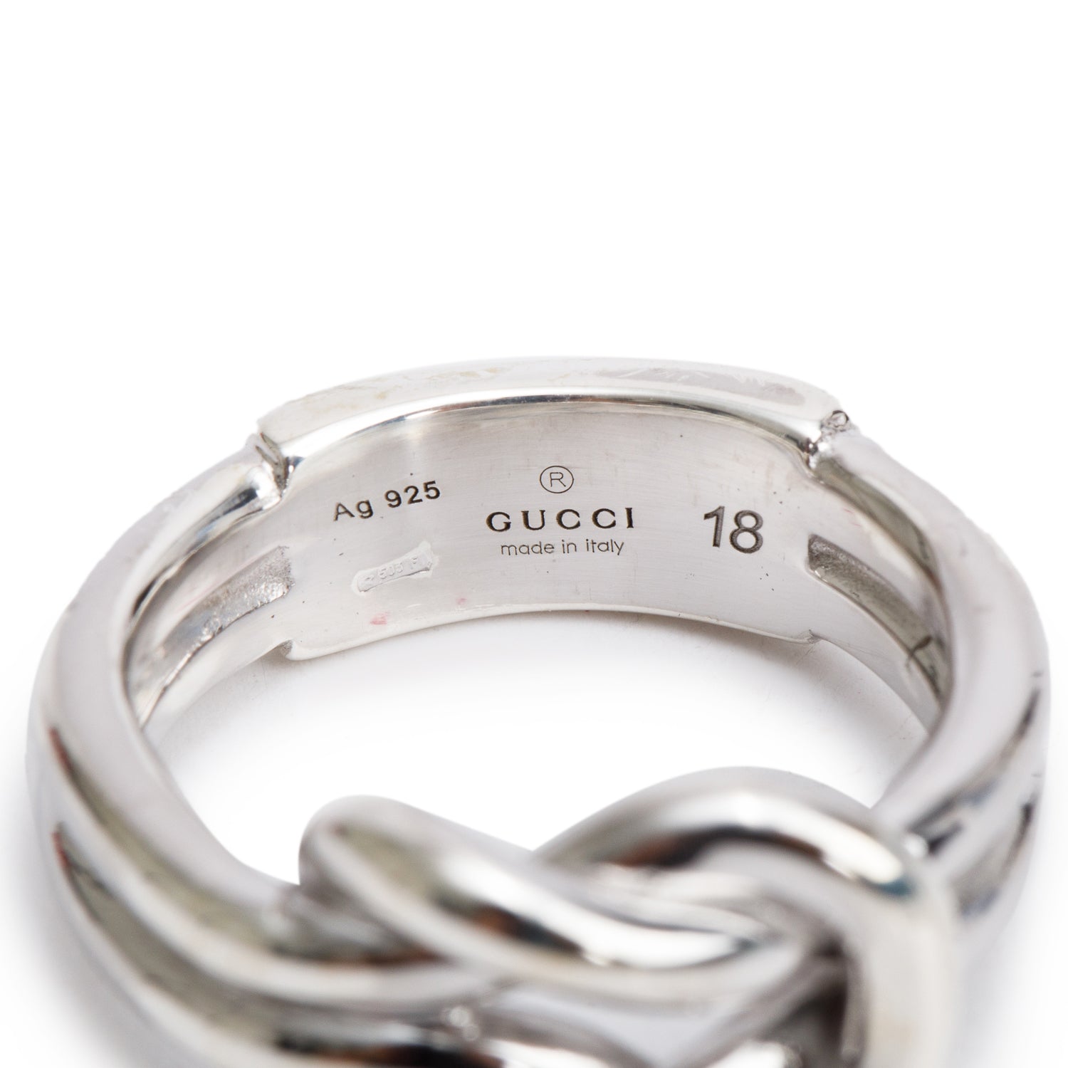 Gucci Sterling Silver Knot Band Ring, Size 18 8.5 w/ Box