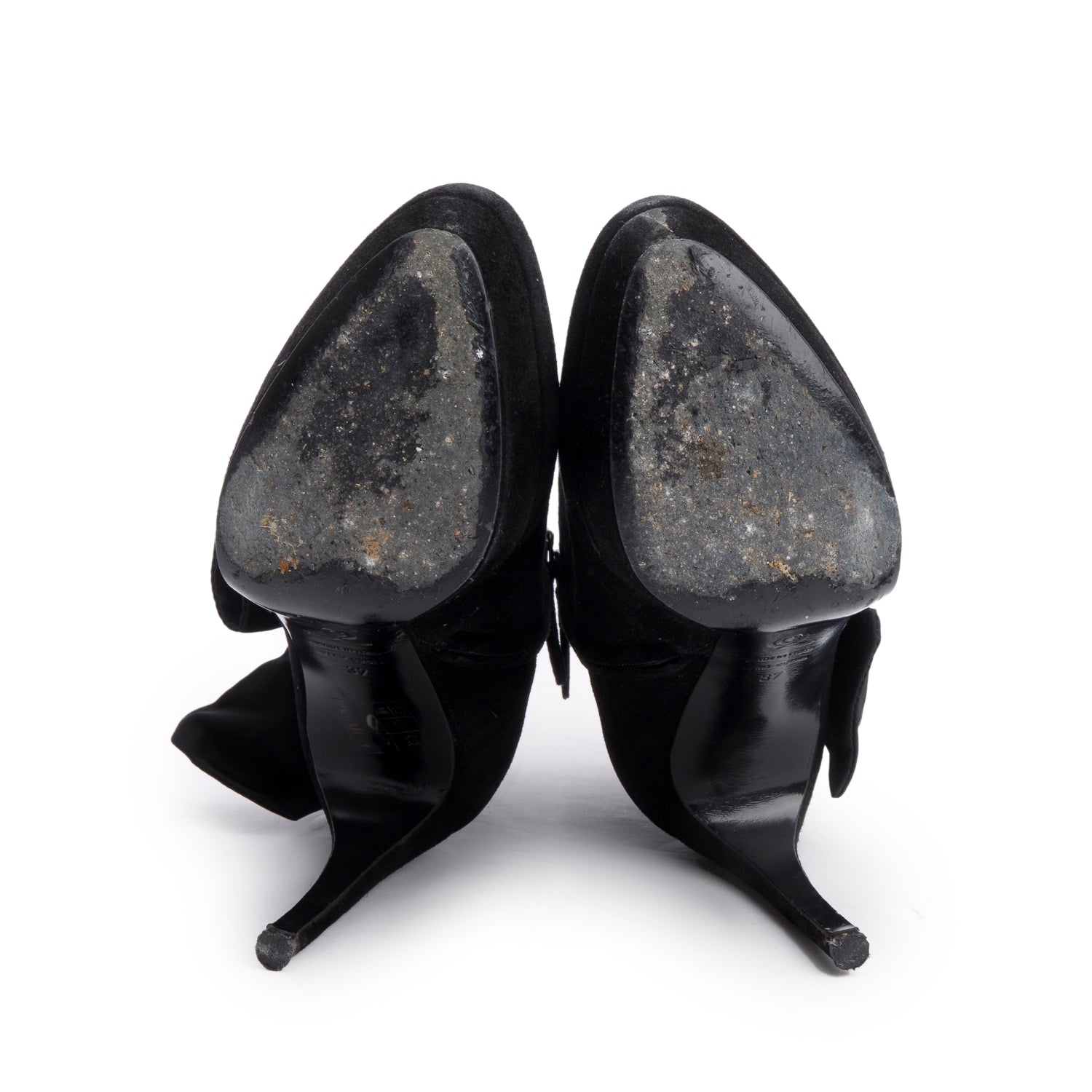 Alexander McQueen Black Suede Bow Ankle Boots, Size 37