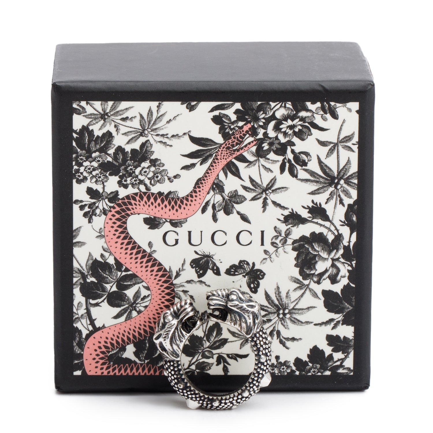 Gucci Sterling Silver Double Tiger Head Open Ring, Size 20 9.5 w/ Box