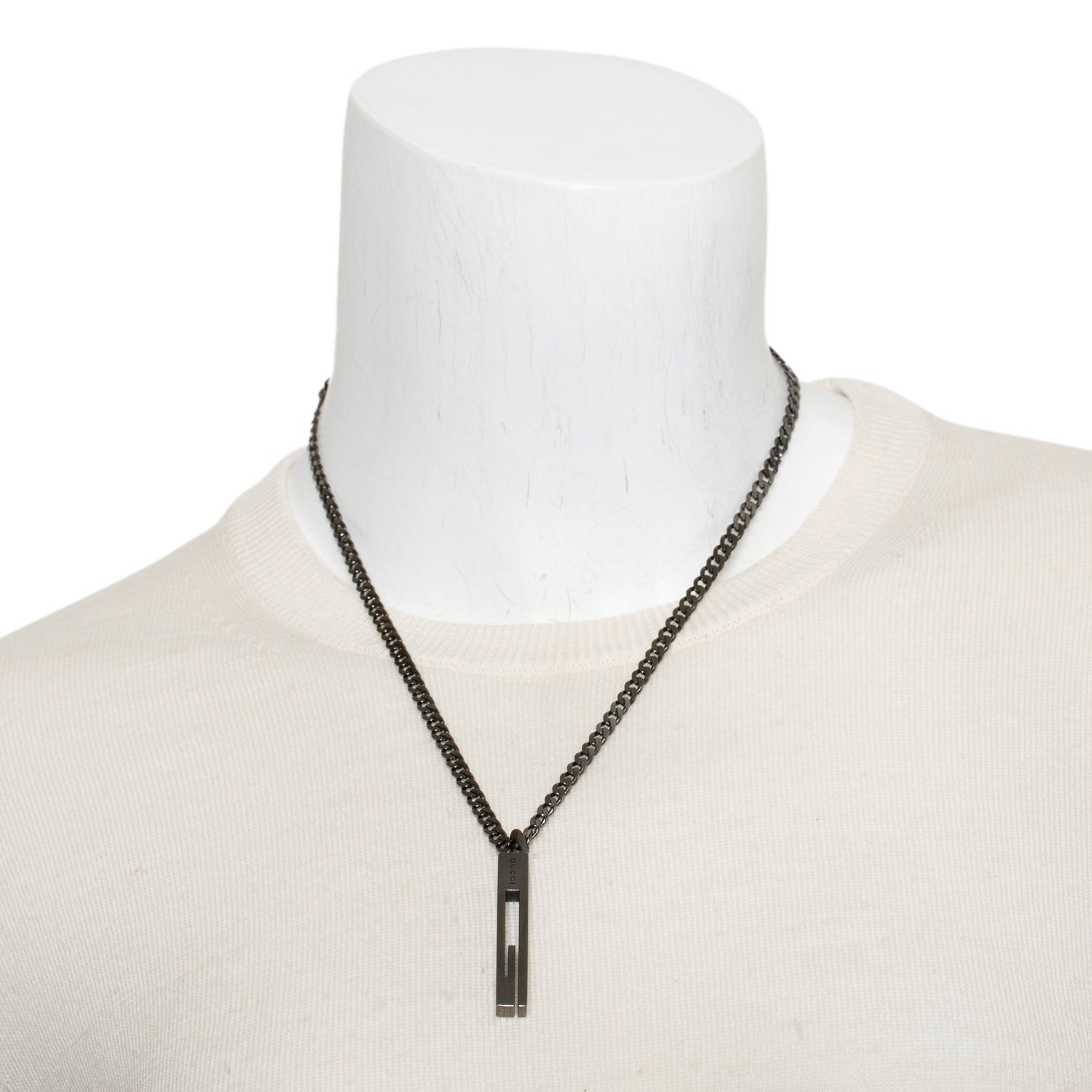 Gucci Blackened Sterling Silver G Bar Pendant Necklace w/ Box