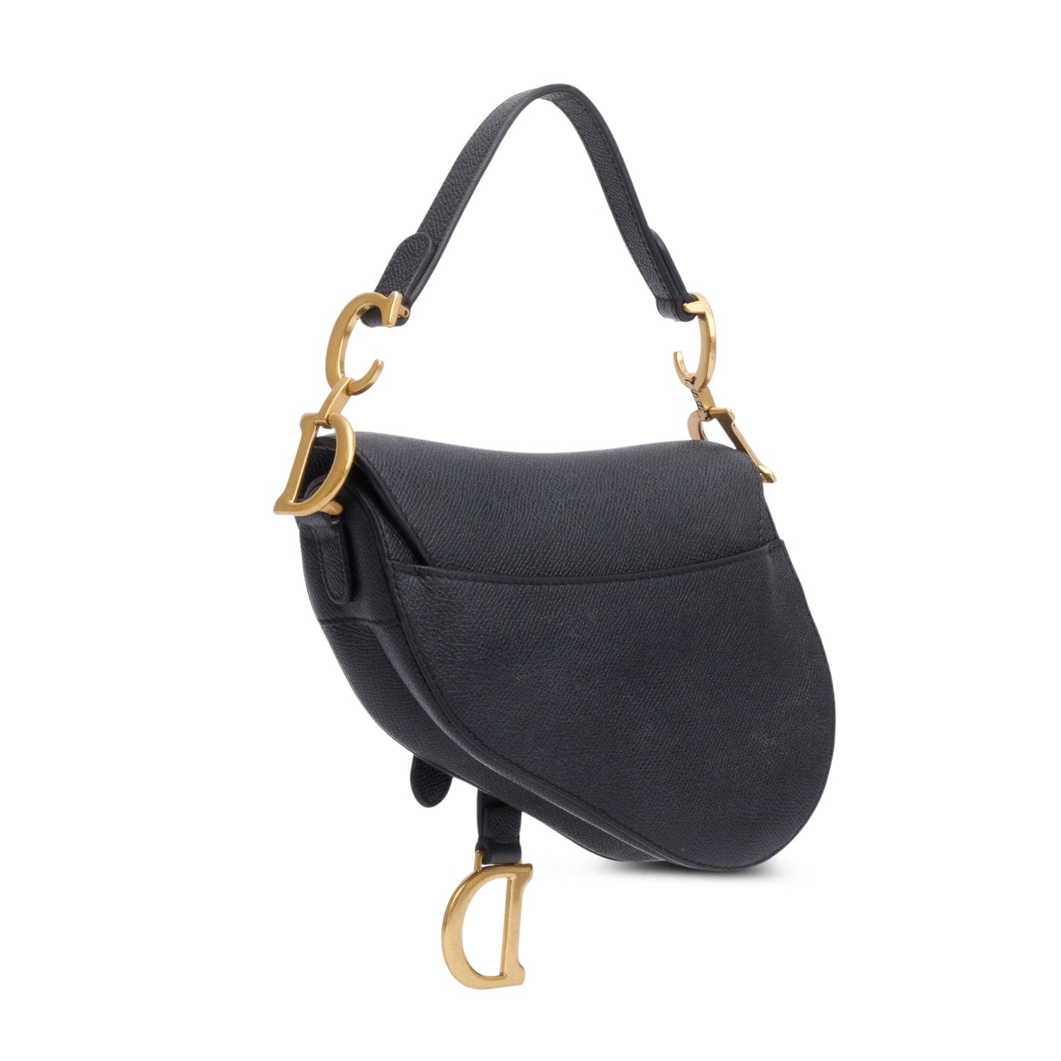 Christian Dior Black Grained Calfskin Leather Mini Saddle Bag
