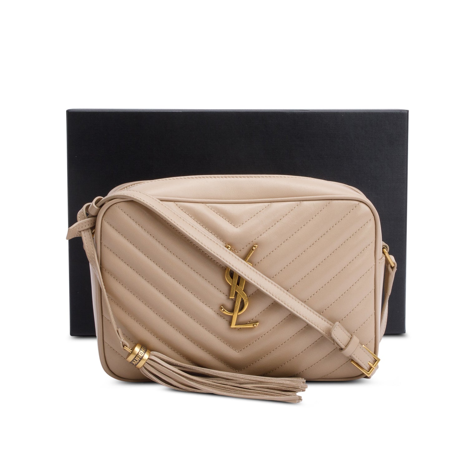 Saint Laurent Beige Quilted Leather Lou Camera Bag w/ Box