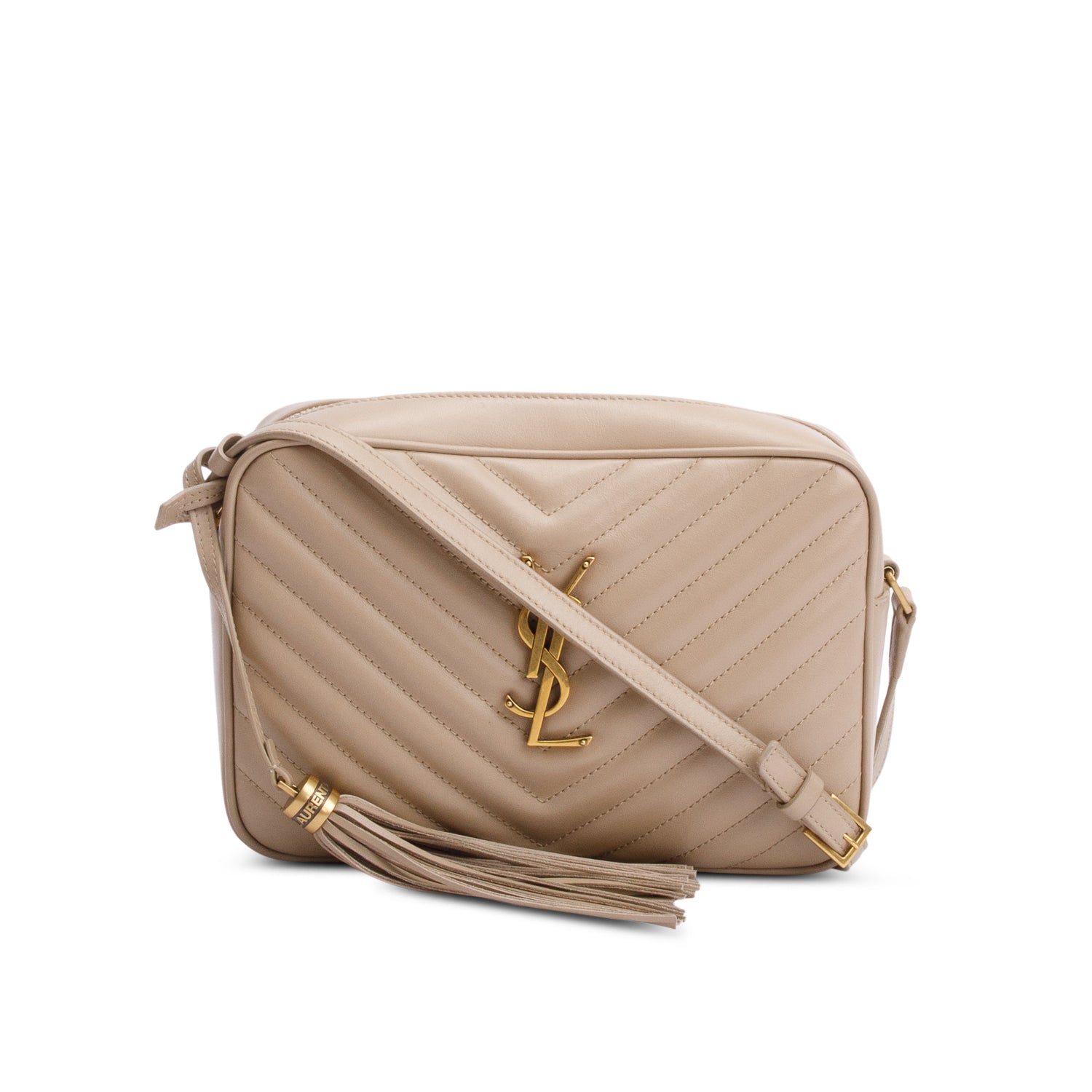 Saint Laurent Beige Quilted Leather Lou Camera Bag w/ Box