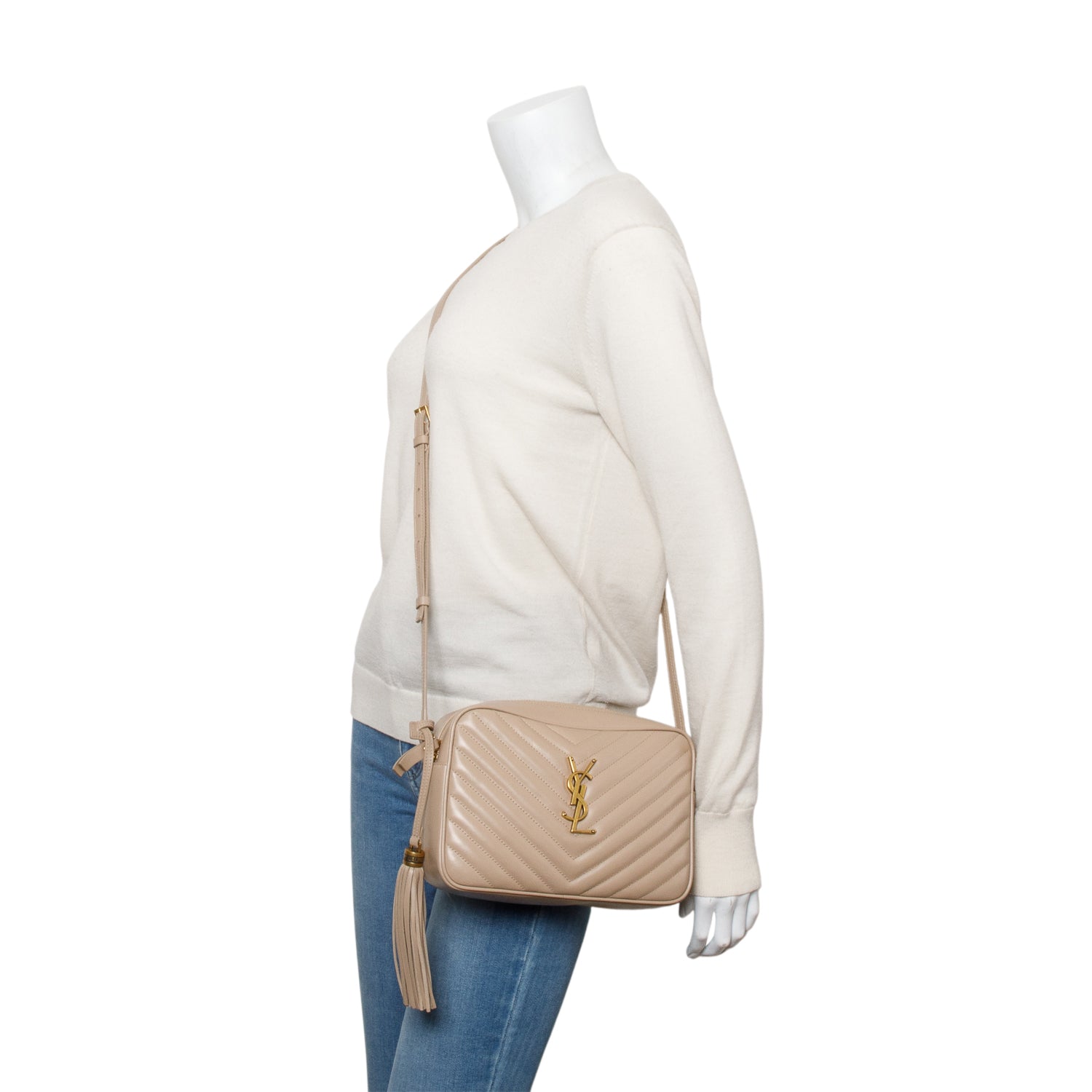 Saint Laurent Beige Quilted Leather Lou Camera Bag w/ Box