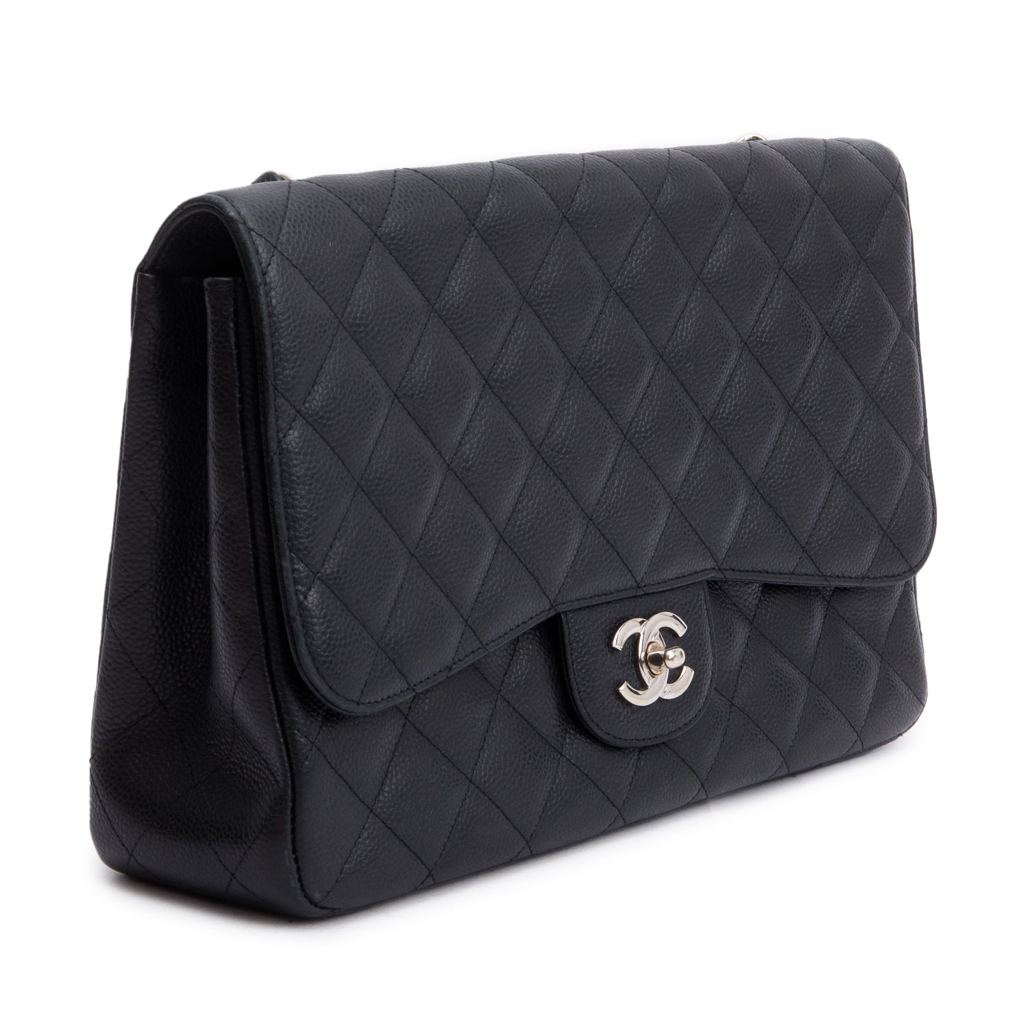 Chanel Black Caviar Classic Jumbo Single Flap Bag w/ Box