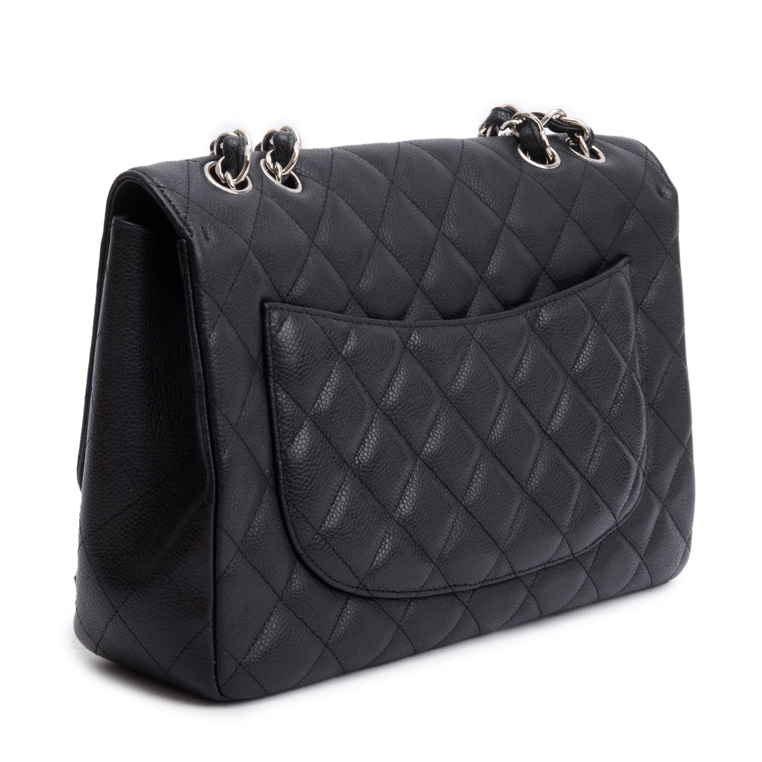 Chanel Black Caviar Classic Jumbo Single Flap Bag w/ Box