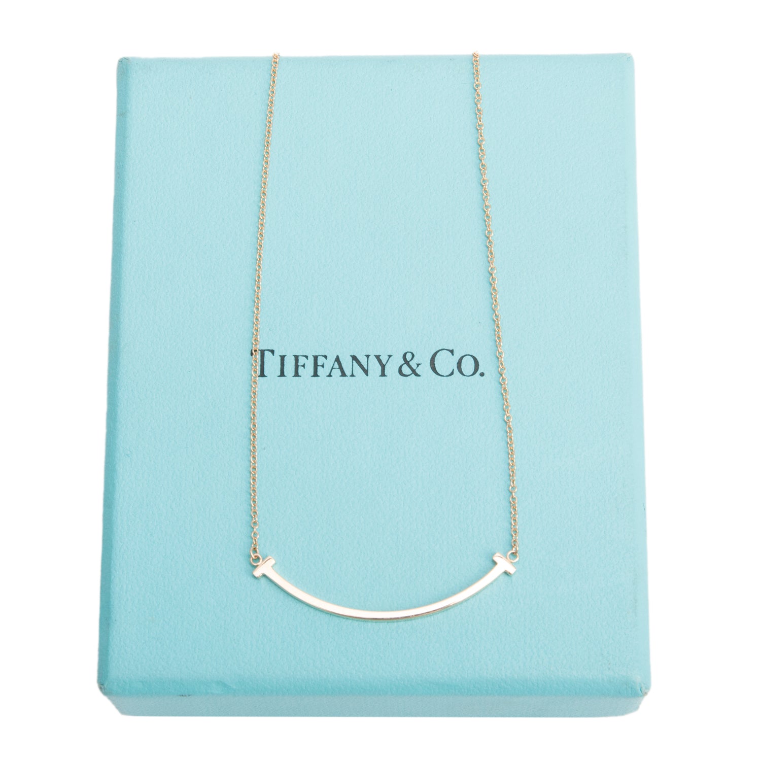 Tiffany & Co. 18k Rose Gold Small T Smile Pendant Necklace w/ Box