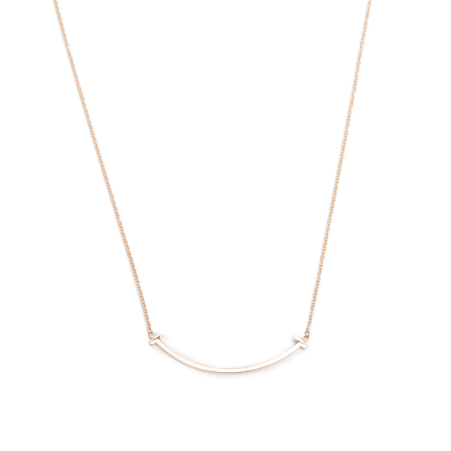 Tiffany & Co. 18k Rose Gold Small T Smile Pendant Necklace w/ Box