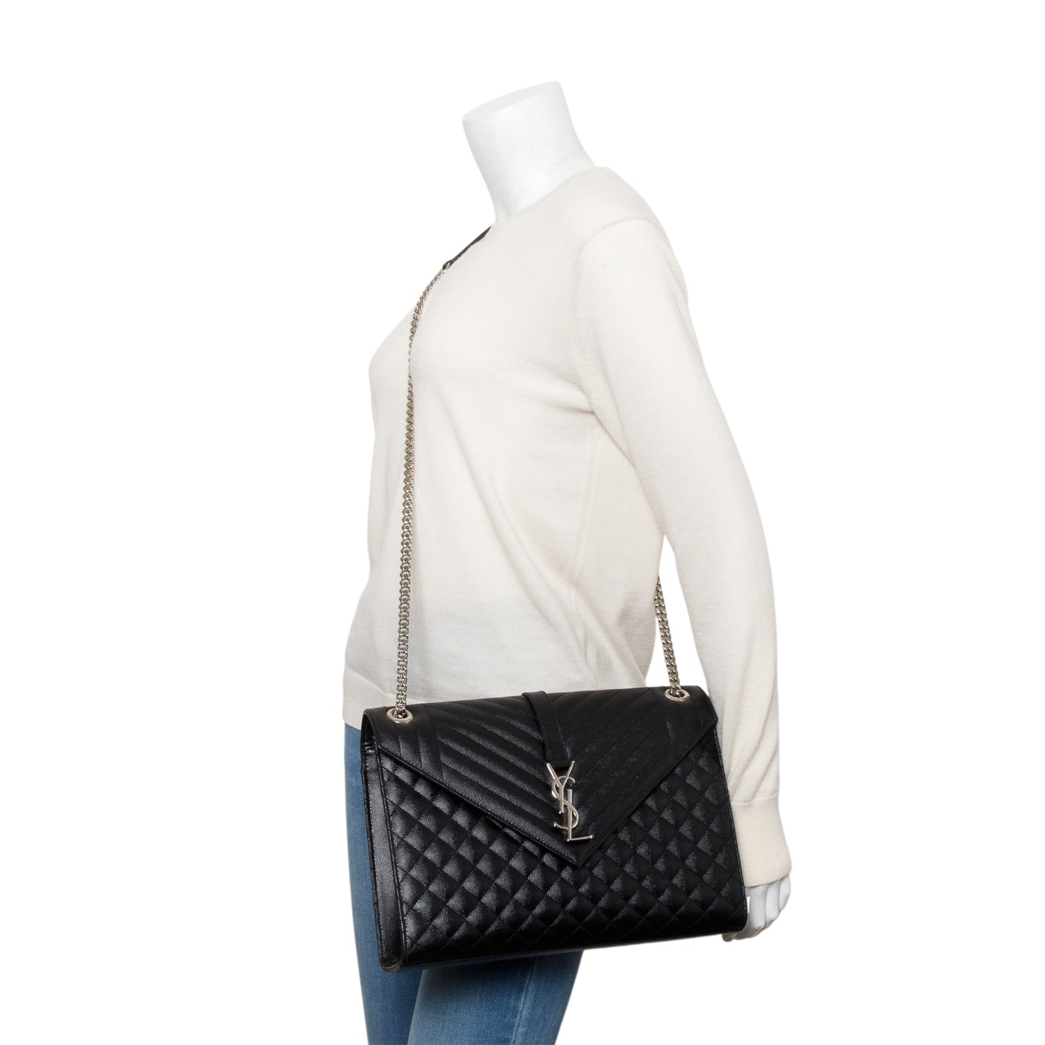 Saint Black Quilted Grain De Poudre Leather Large Envelope Chain Bag