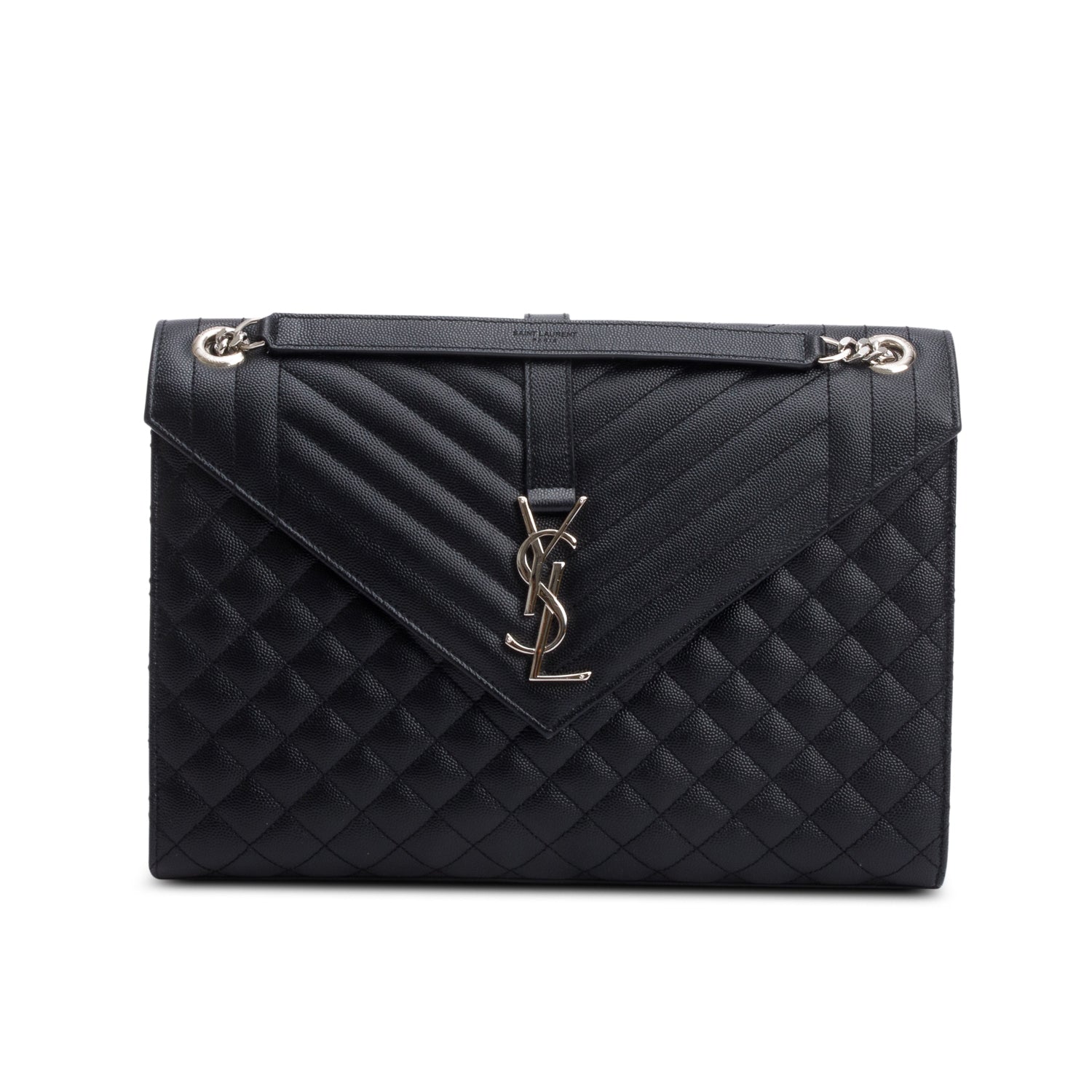 Saint Black Quilted Grain De Poudre Leather Large Envelope Chain Bag