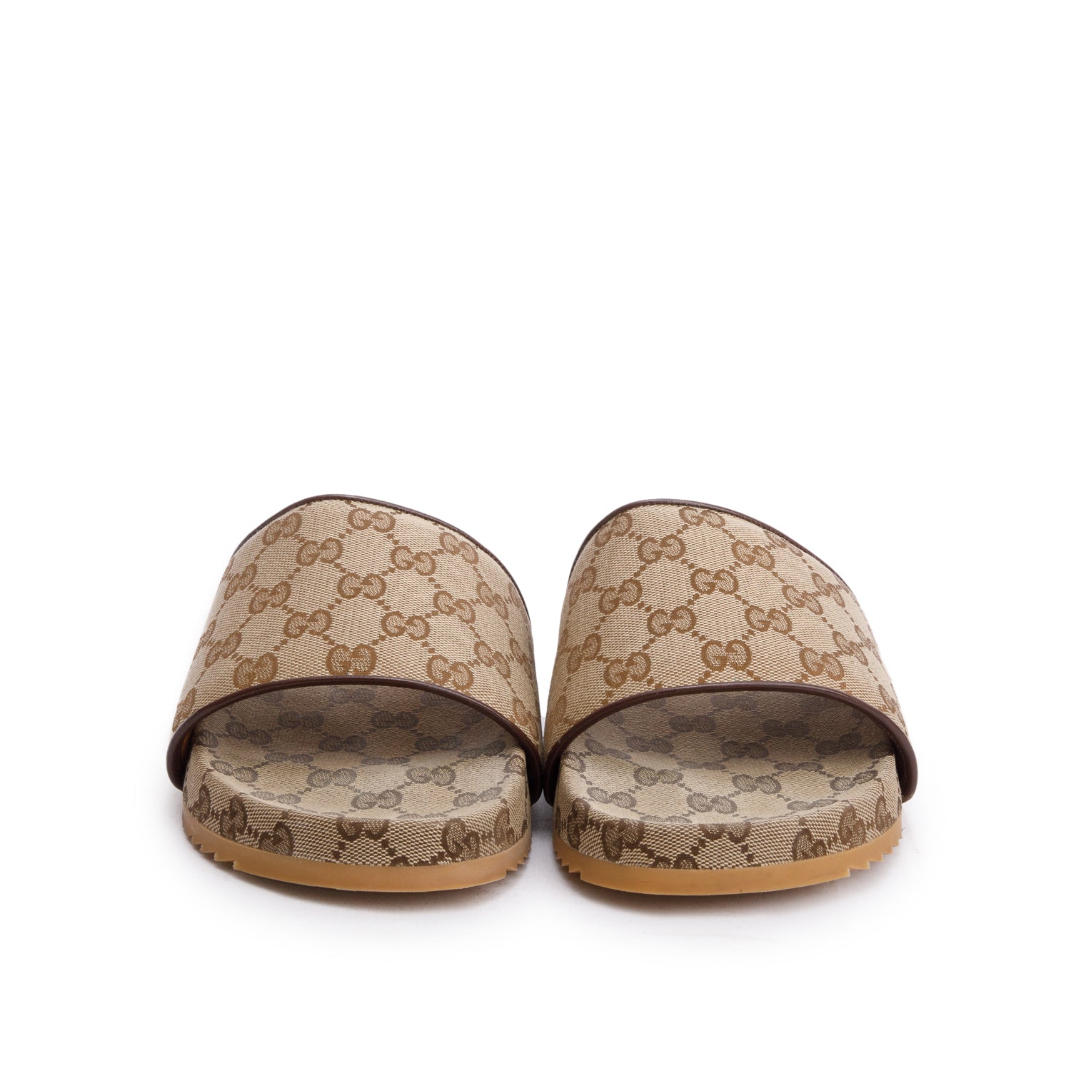 Gucci Beige GG Monogram Granada Kid Canvas Slides, Size 8 w/Box