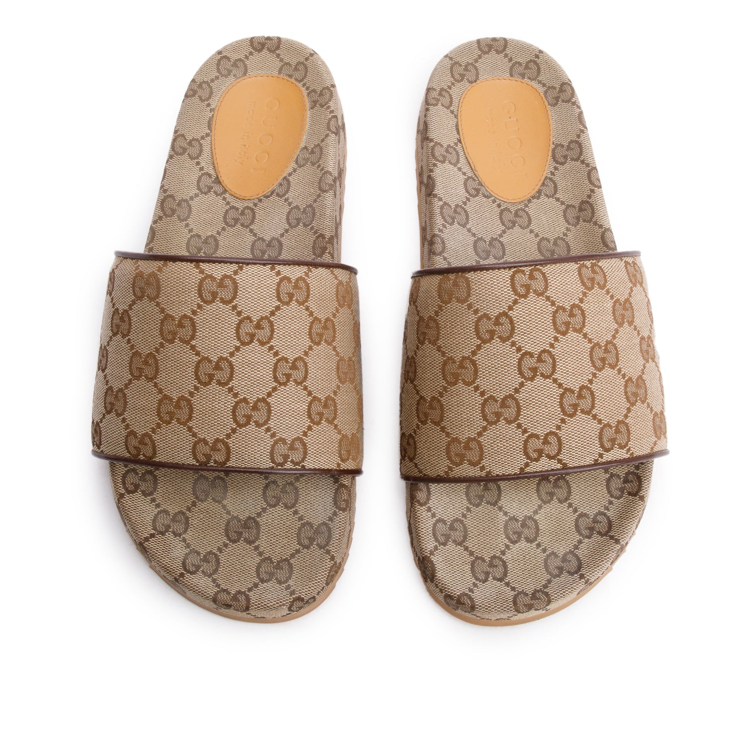 Gucci Beige GG Monogram Granada Kid Canvas Slides, Size 8 w/Box
