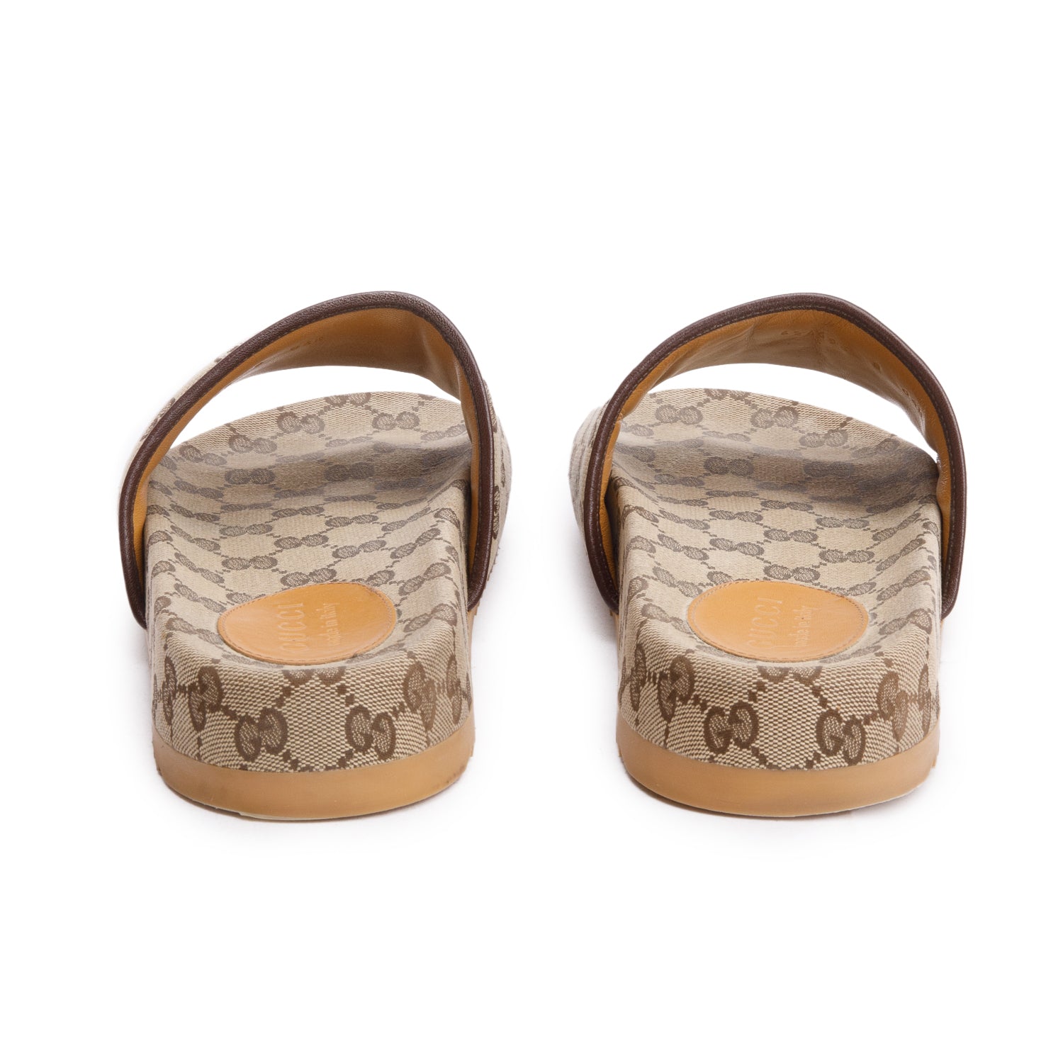 Gucci Beige GG Monogram Granada Kid Canvas Slides, Size 8 w/Box