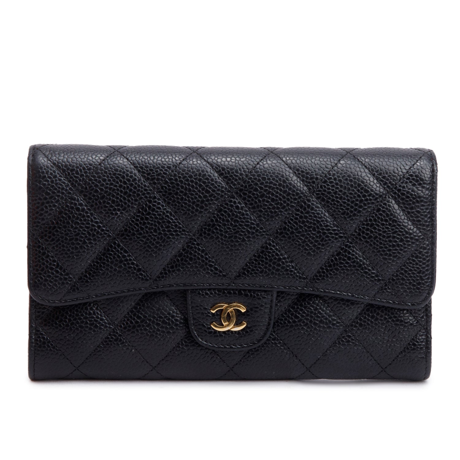 Chanel Black Caviar Leather Medium Trifold Wallet w/ Card