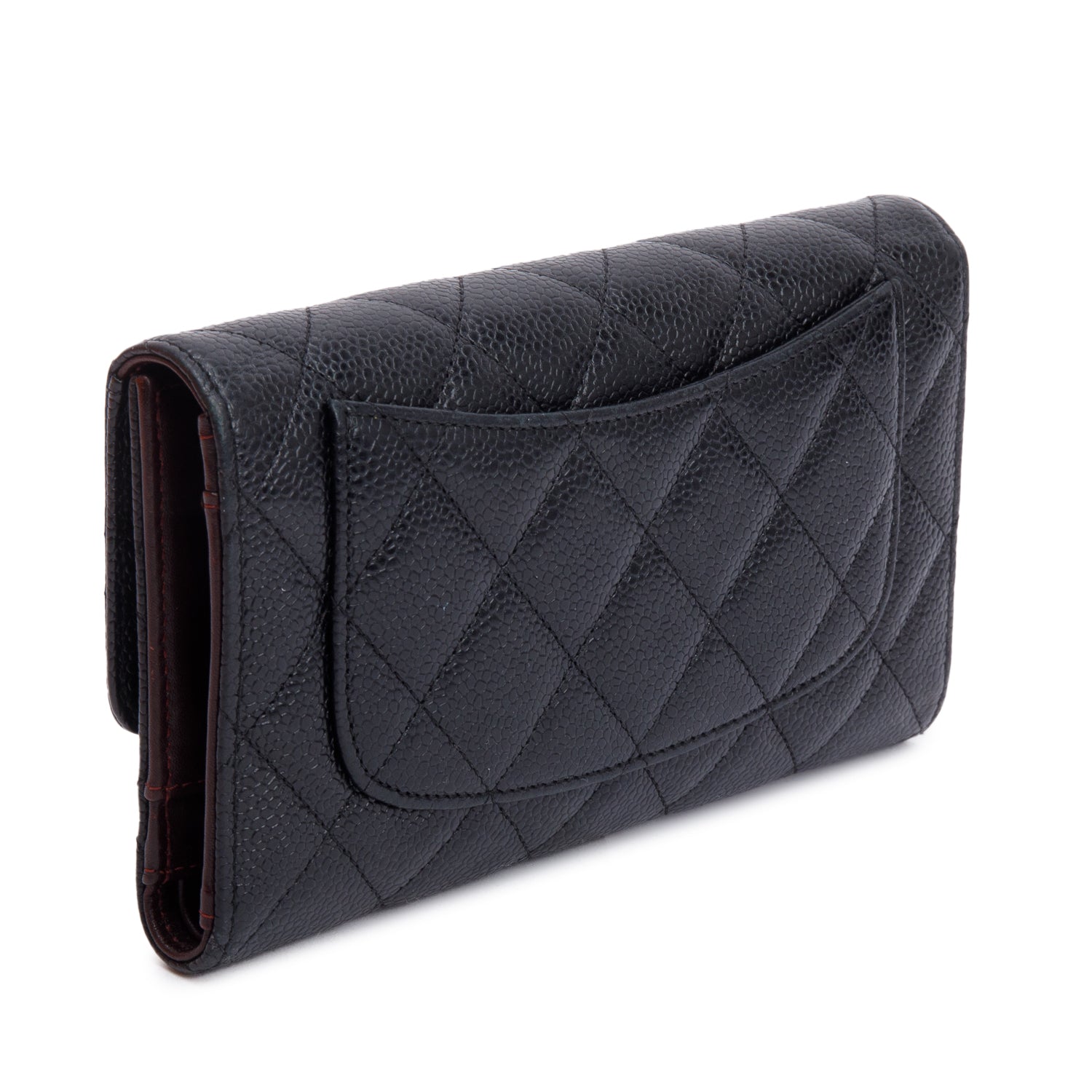 Chanel Black Caviar Leather Medium Trifold Wallet w/ Card