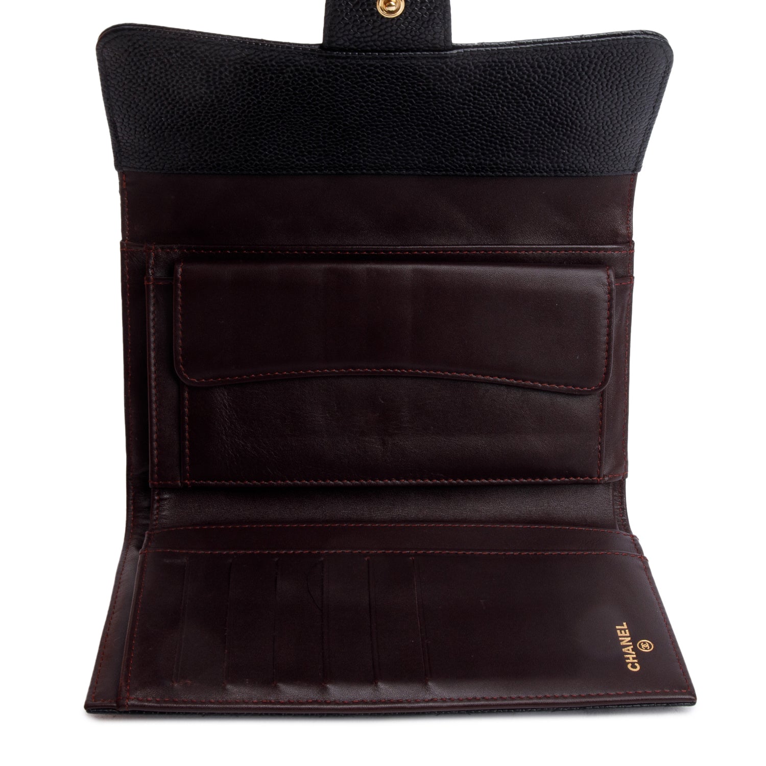 Chanel Black Caviar Leather Medium Trifold Wallet w/ Card