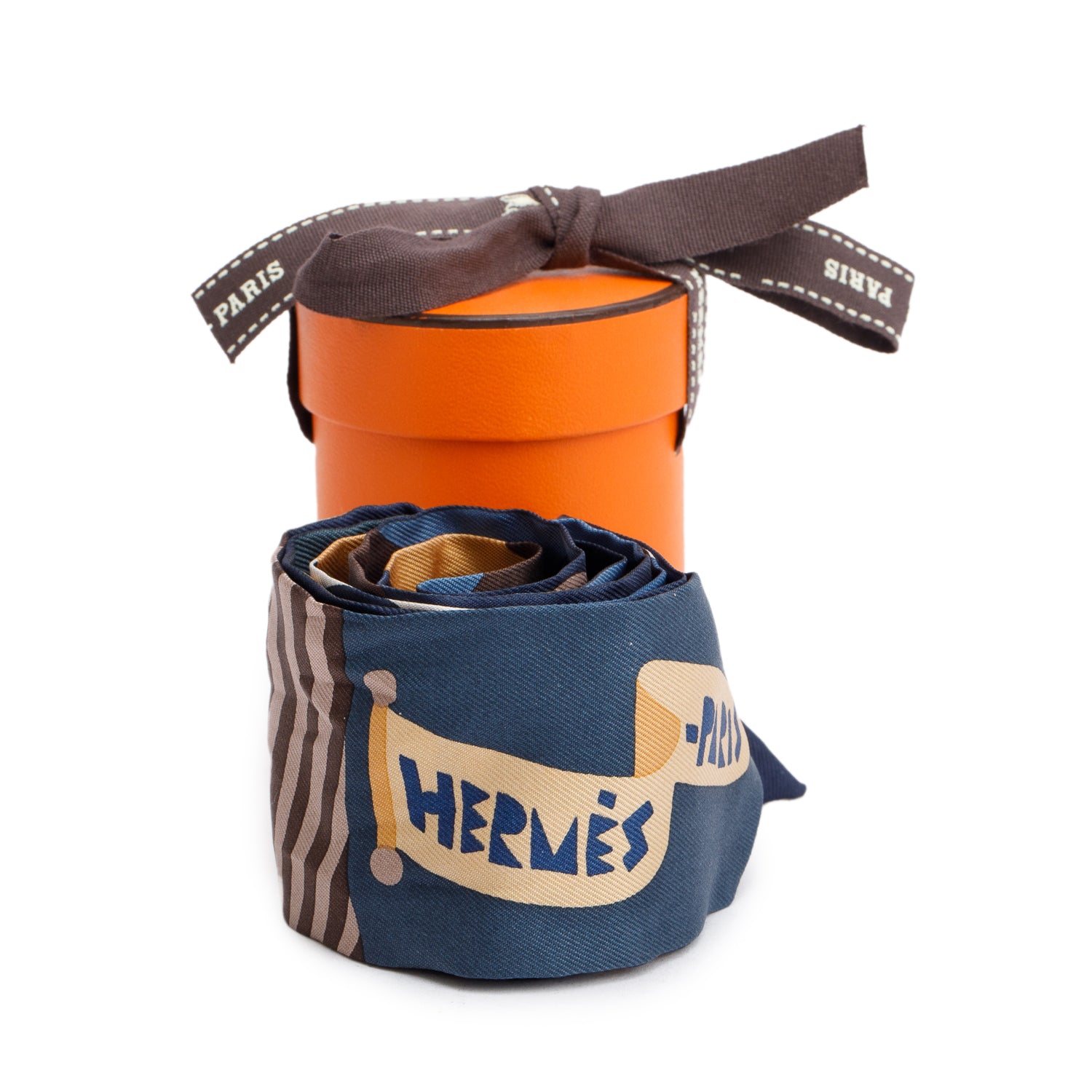 Hermes Blue Multicolor 'Parade En Fanfare' Silk Twilly w/ Box