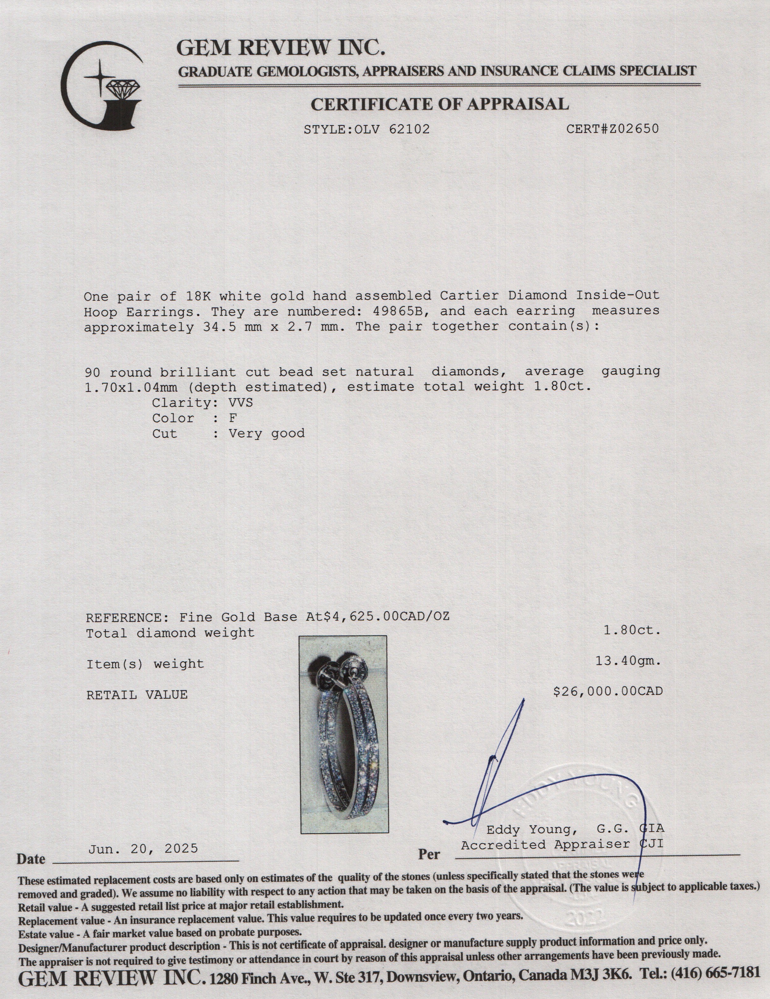 Cartier 18k White Gold Diamond Inside-Out Hoop Earrings w/ Box & Certificate