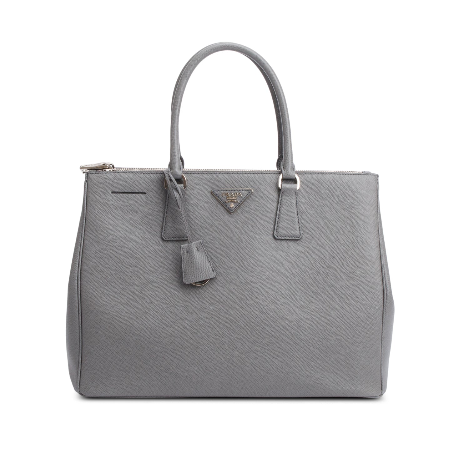 Prada Grey Saffiano Lux Large Double Zip Galleria Tote w/ Strap & Authenticity Card