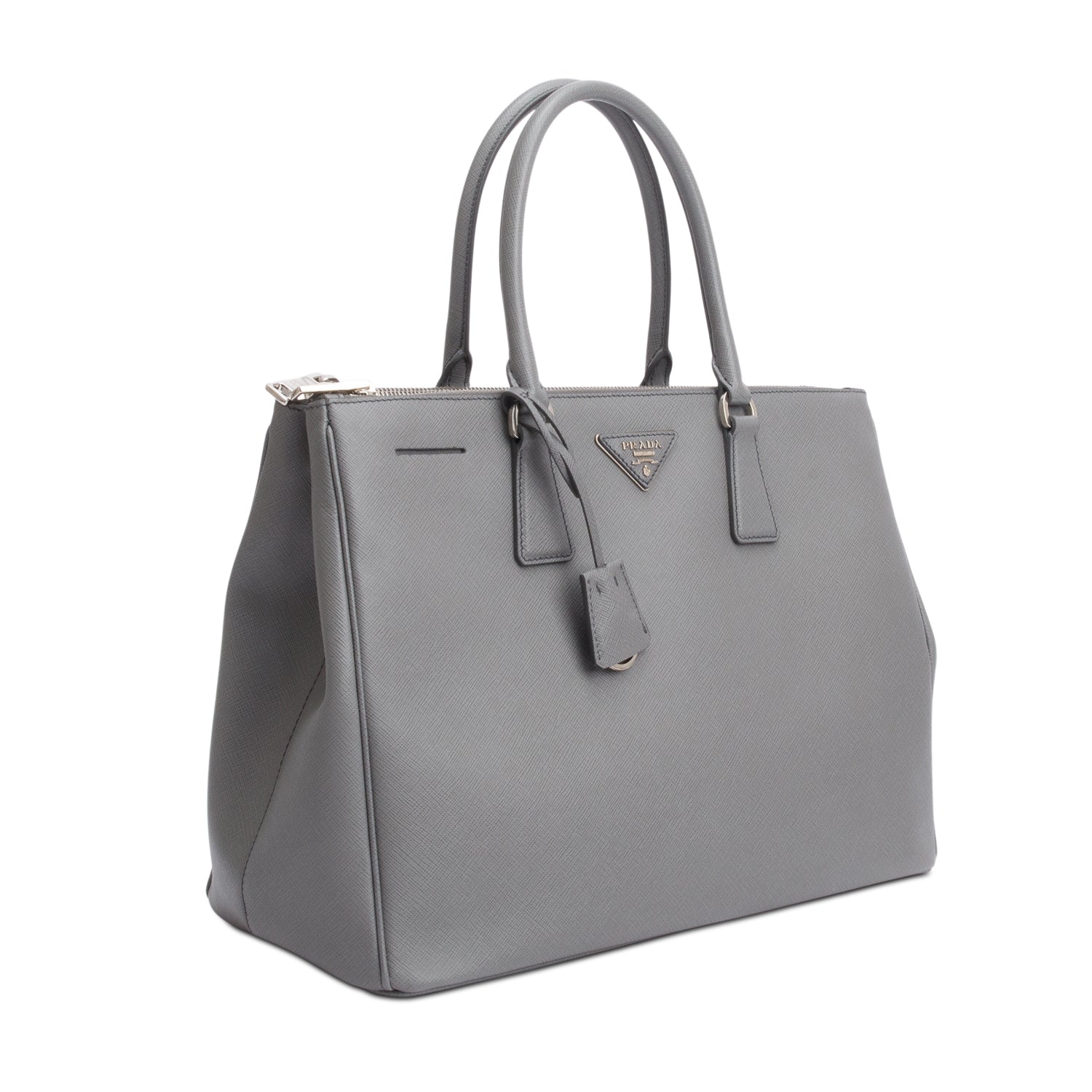 Prada Grey Saffiano Lux Large Double Zip Galleria Tote w/ Strap & Authenticity Card