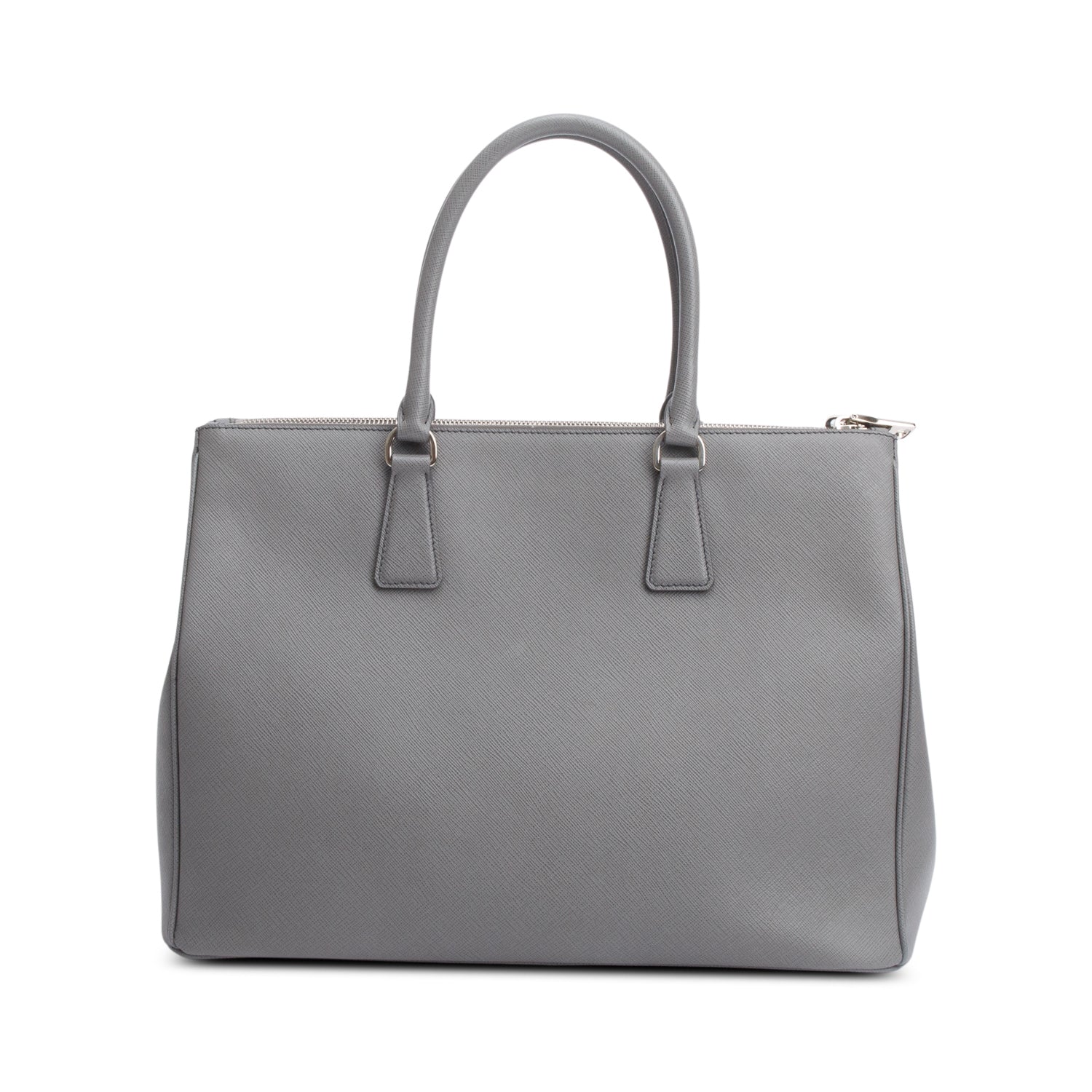 Prada Grey Saffiano Lux Large Double Zip Galleria Tote w/ Strap & Authenticity Card