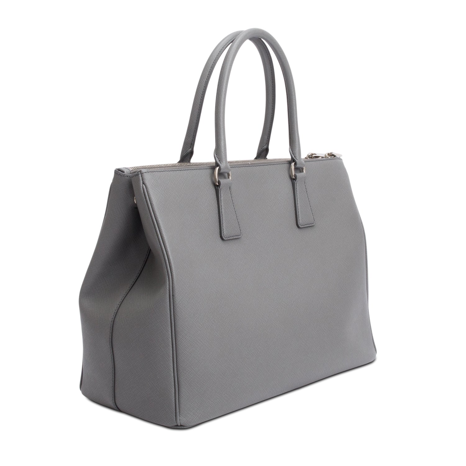 Prada Grey Saffiano Lux Large Double Zip Galleria Tote w/ Strap & Authenticity Card