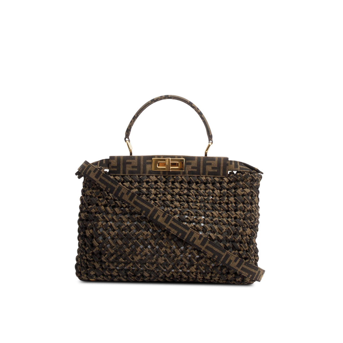 Fendi FF Zucca Woven Interlace Medium Peekaboo Bag w/ Strap – OLIVER'S