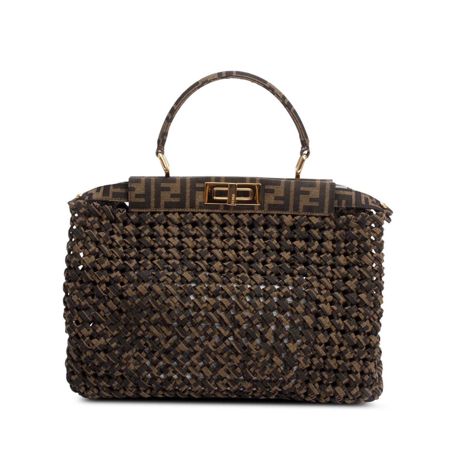 Fendi FF Zucca Woven Interlace Medium Peekaboo Bag w/ Strap