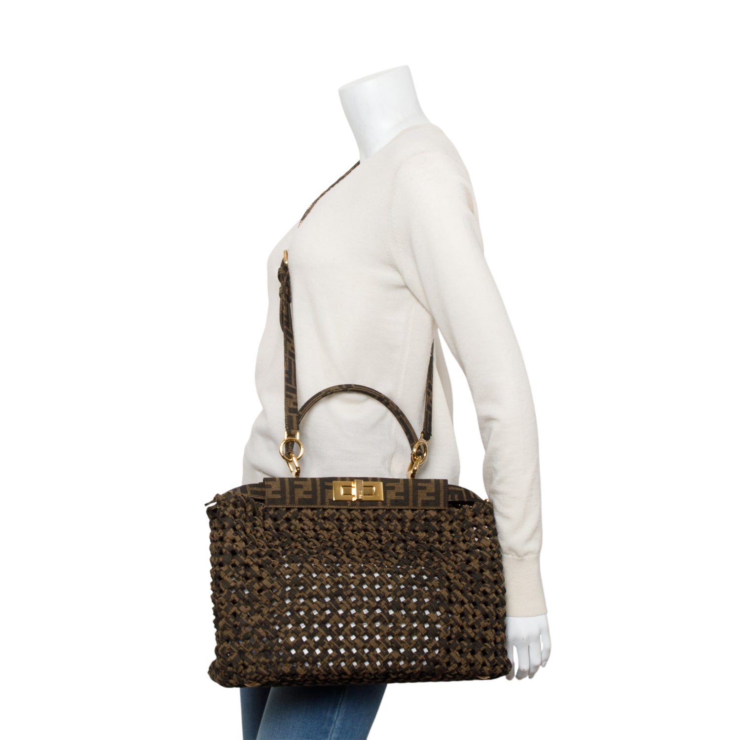 Fendi FF Zucca Woven Interlace Medium Peekaboo Bag w/ Strap