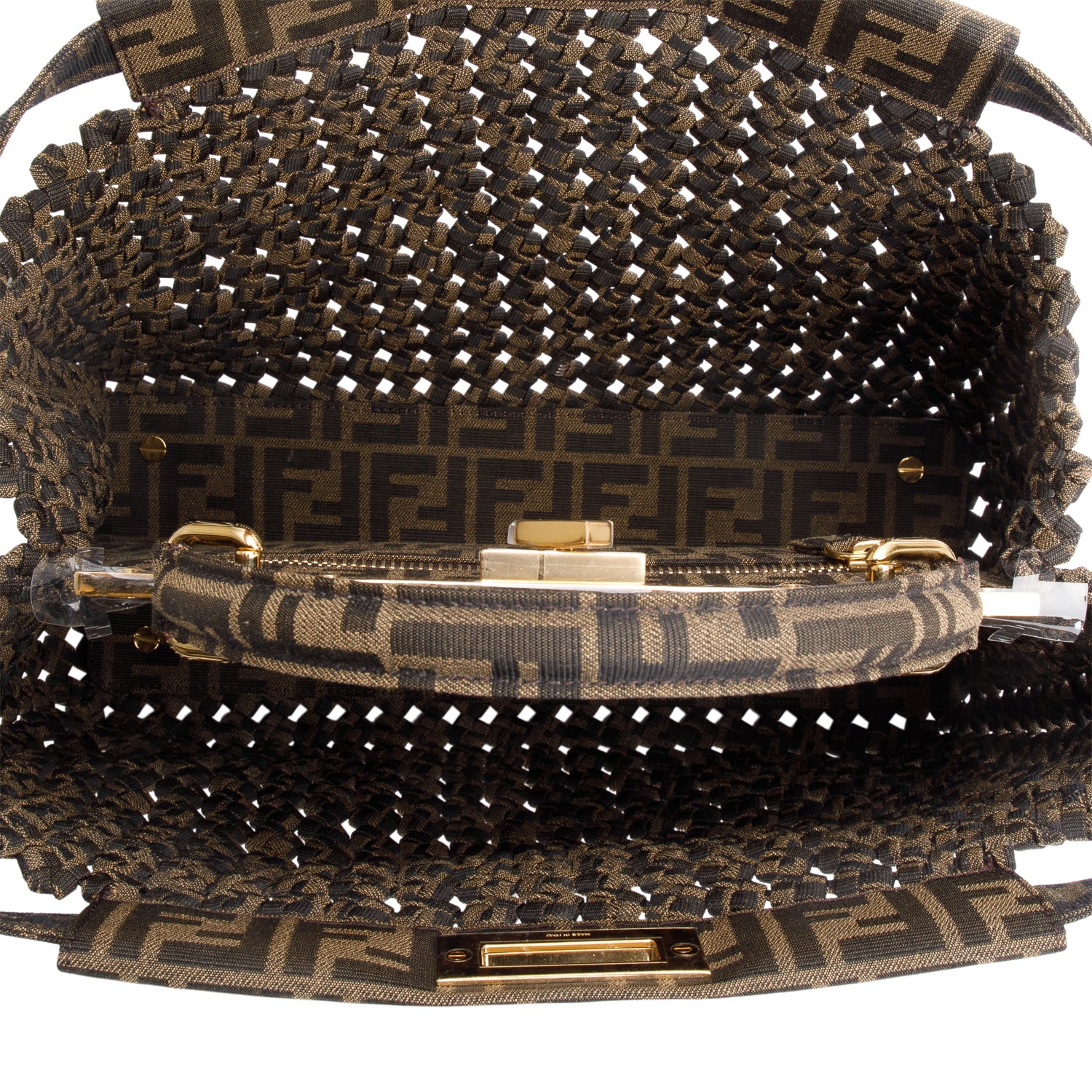 Fendi FF Zucca Woven Interlace Medium Peekaboo Bag w/ Strap