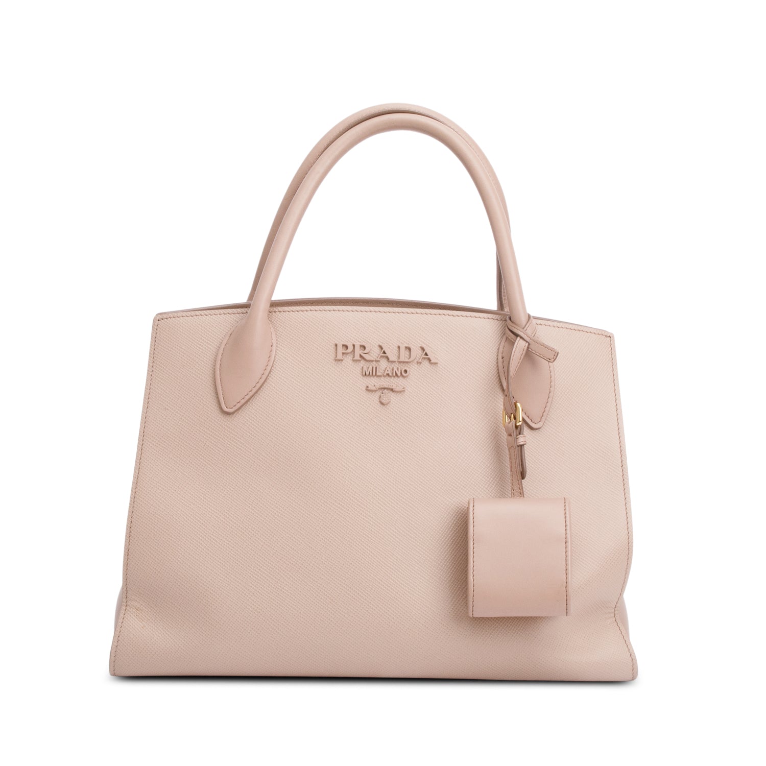 Prada Beige Saffiano Cuir Medium Monochrome Top Handle Tote w/ Strap & Authenticity Card