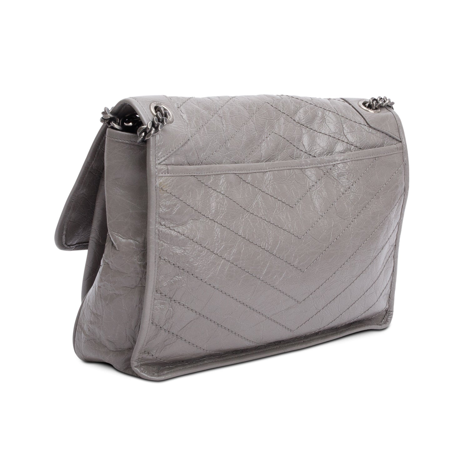 Saint Laurent Grey Crinkled Calfskin Leather Large Niki Shoulder Bag