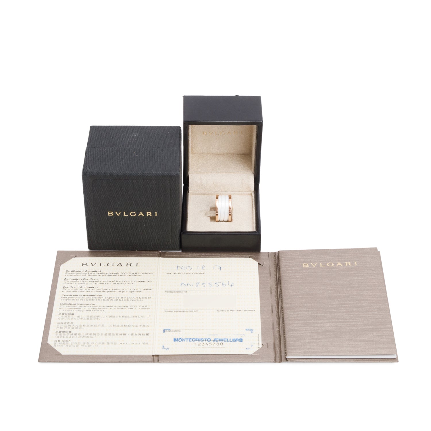 BVLGARI 18k Rose Gold White Ceramic B.Zero1 Four-Band Ring, Size 51 5.5 w/ Box & Certificate