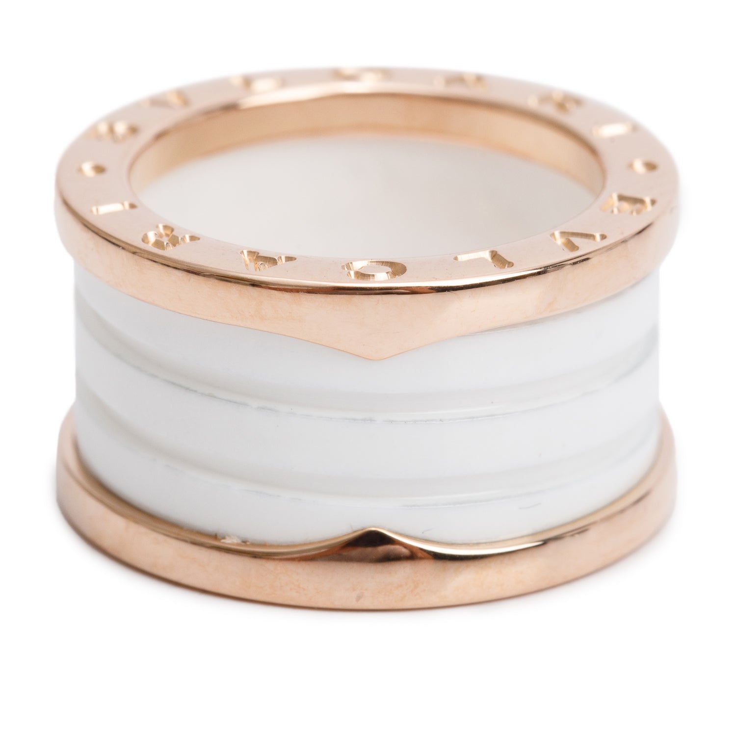 BVLGARI 18k Rose Gold White Ceramic B.Zero1 Four-Band Ring, Size 51 5.5 w/ Box & Certificate