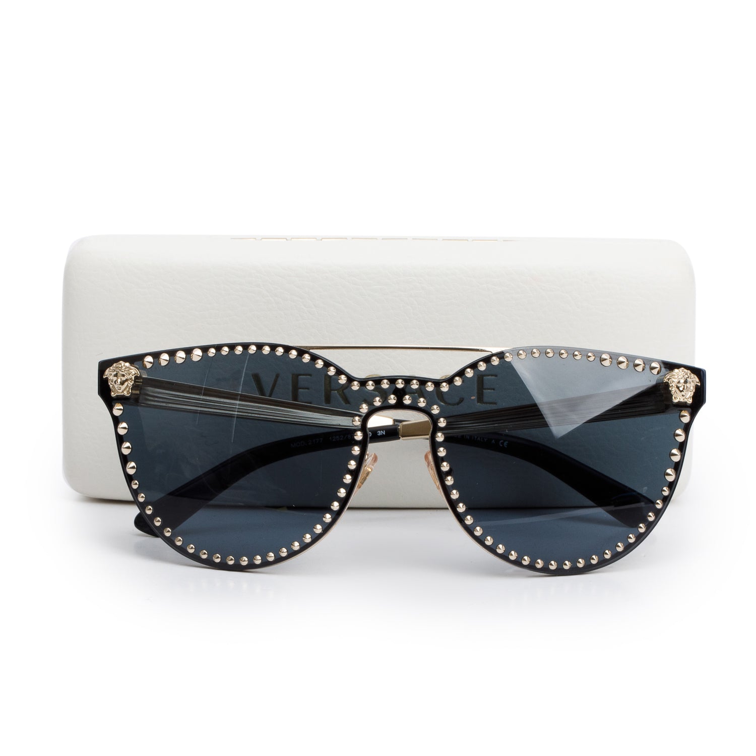 Versace 2177 Black Acetate Silver Tone Metal Medusa Studded Cat-Eye Sunglasses w/ Case