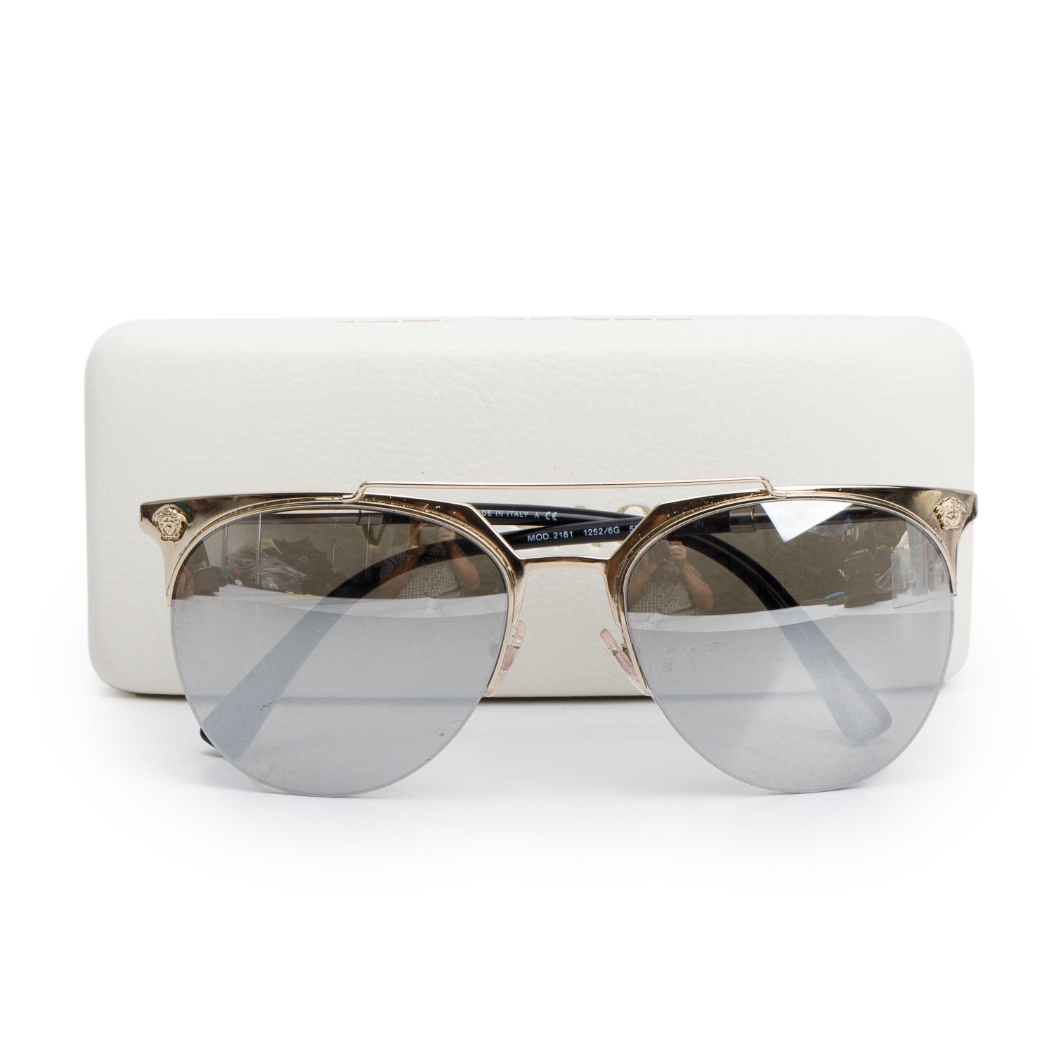 Versace 2181 Silver Tone Metal Medusa Aviator Sunglasses w/ Case