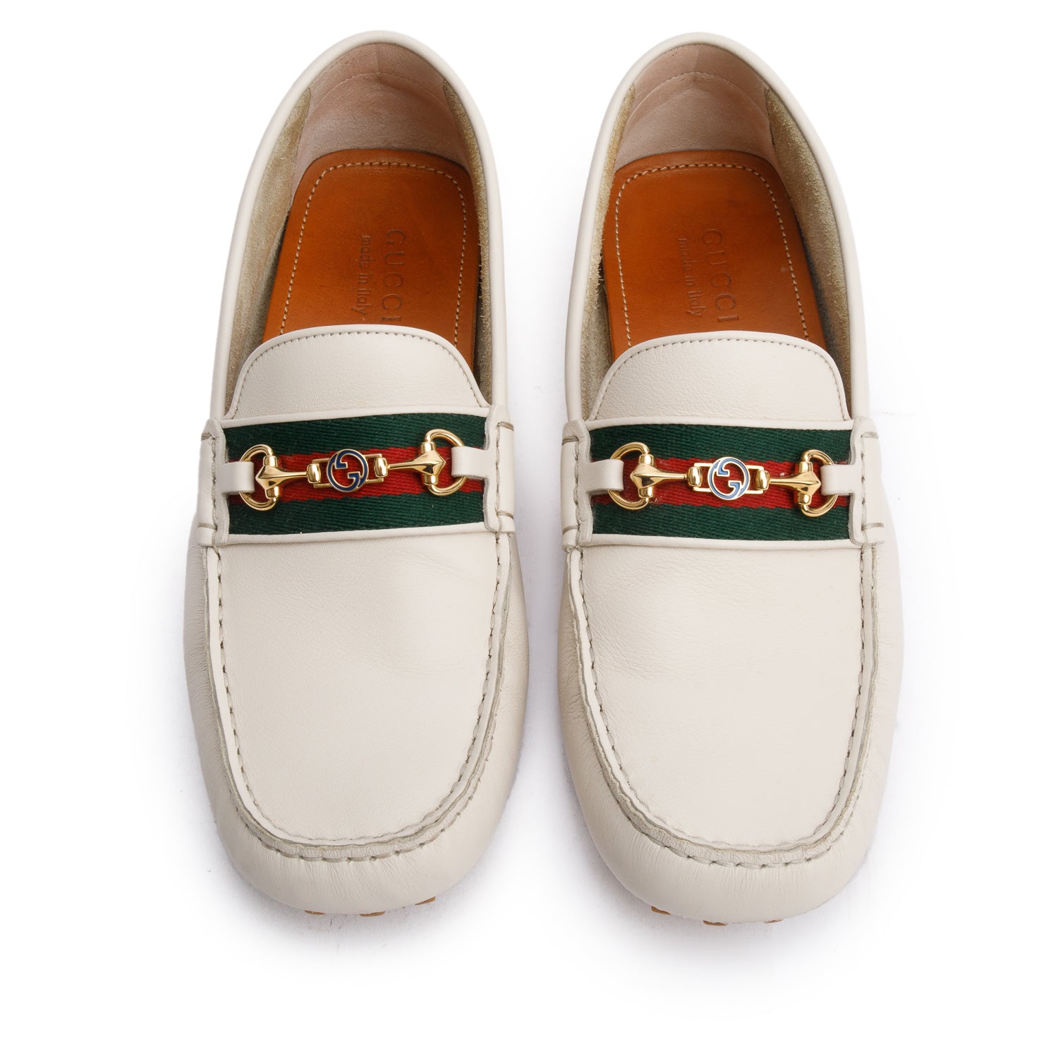 Gucci White Ayrton Horsebit Web Driving Loafers, Size 9 w/ Box