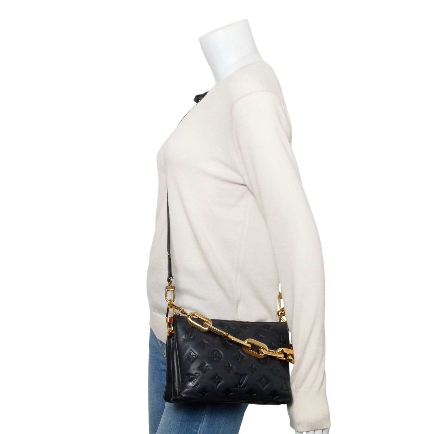 Louis Vuitton 2022 Black Monogram Embossed Lambskin Leather Coussin BB w/ Receipt