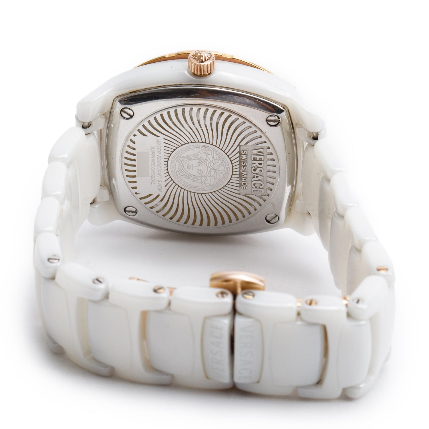 Versace Rose Gold-Plated Stainless Steel & White Ceramic Diamond Bezel & Dial DV One 35 MM Quartz Watch