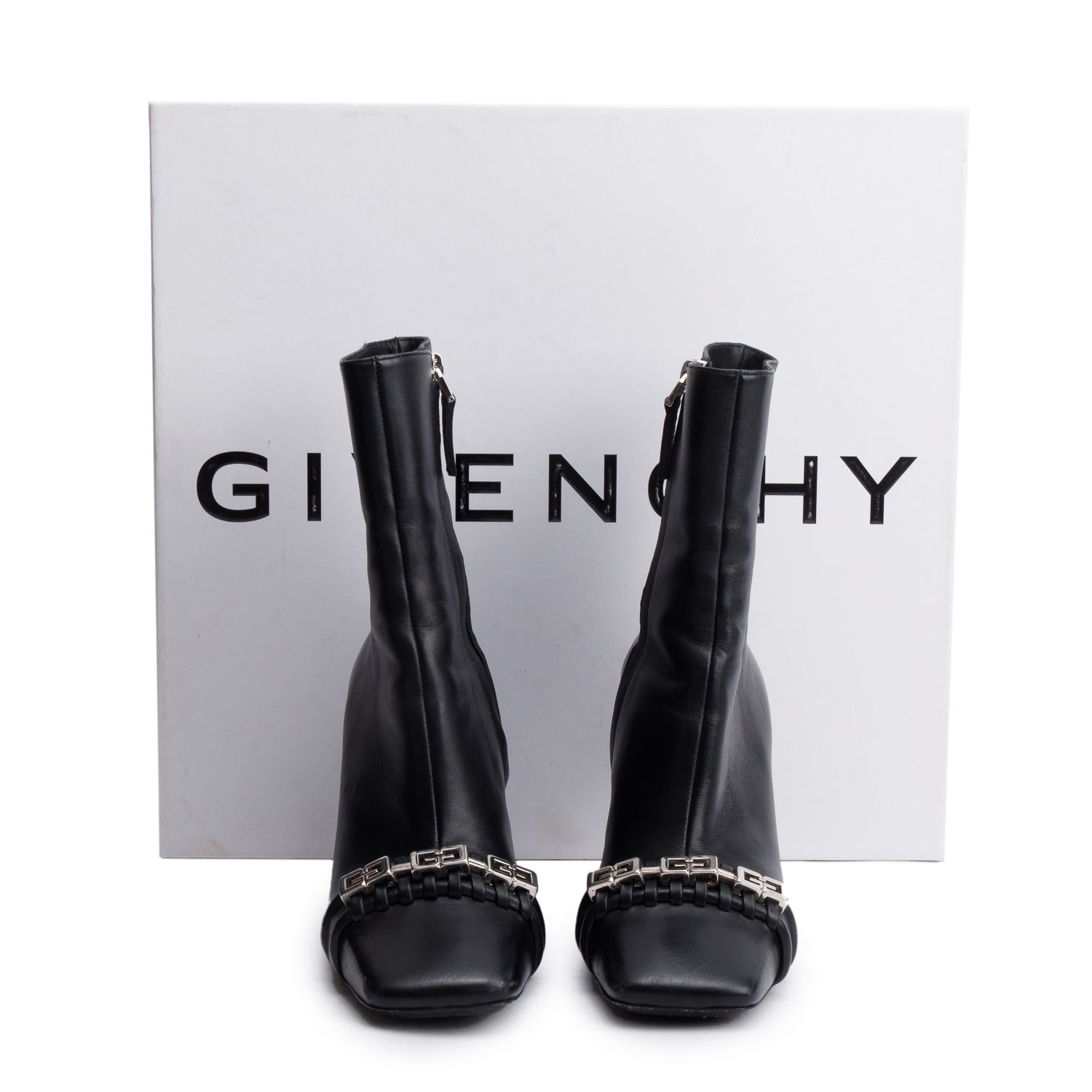 Givenchy Black Leather G-Woven Ankle Boots, Size 36.5 w/ Box