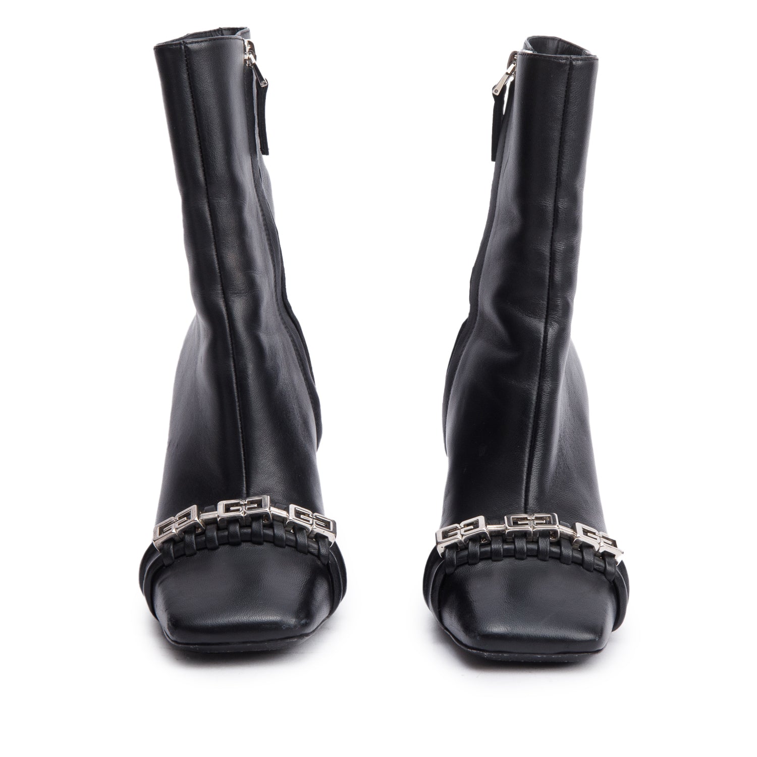 Givenchy Black Leather G-Woven Ankle Boots, Size 36.5 w/ Box