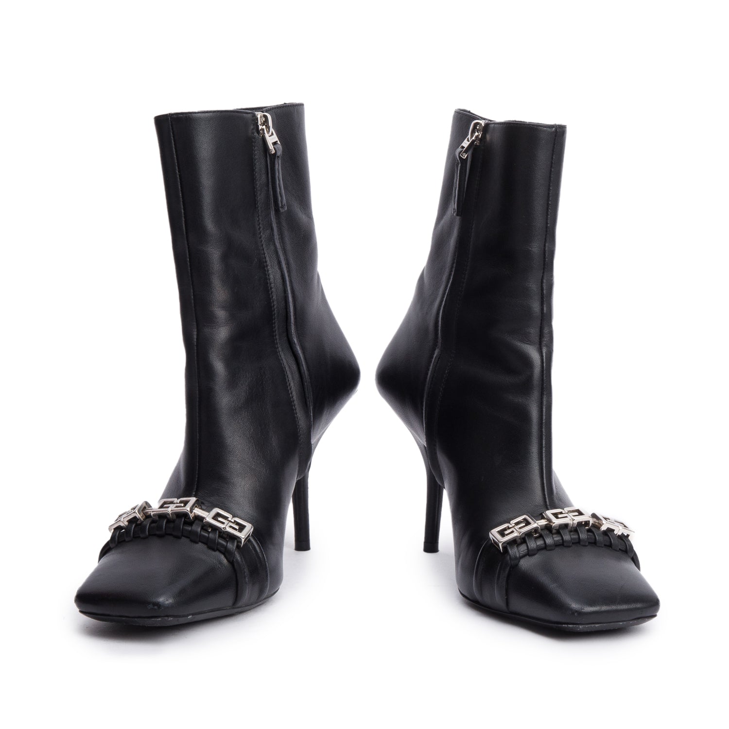 Givenchy Black Leather G-Woven Ankle Boots, Size 36.5 w/ Box