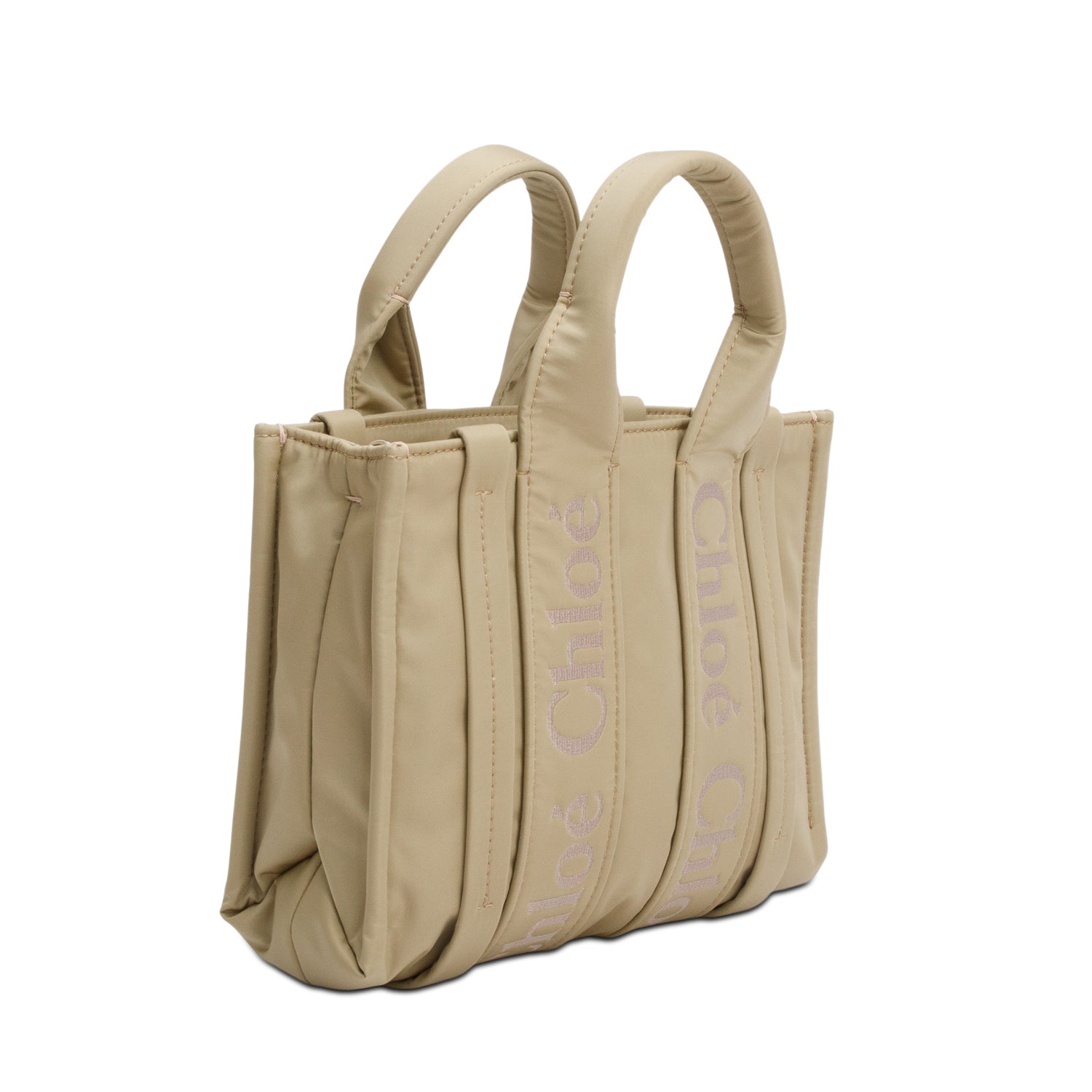 Chloe Green Olive Nylon Logo Small Woody Tote w/ Strap & Authenticity Card