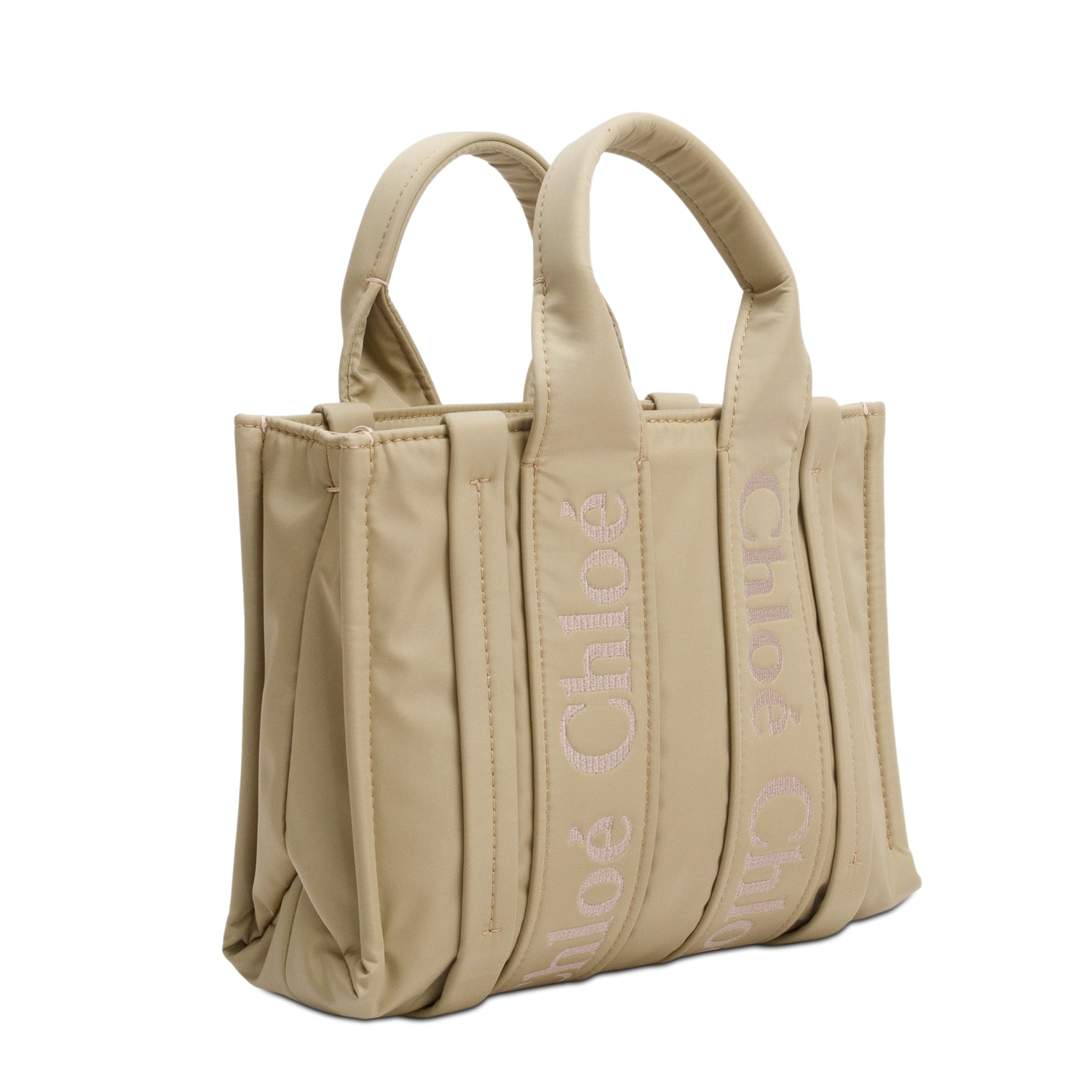 Chloe Green Olive Nylon Logo Small Woody Tote w/ Strap & Authenticity Card